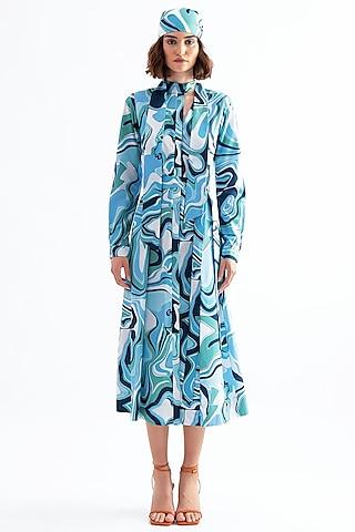 caribbean blue psychedelic printed shirt dress