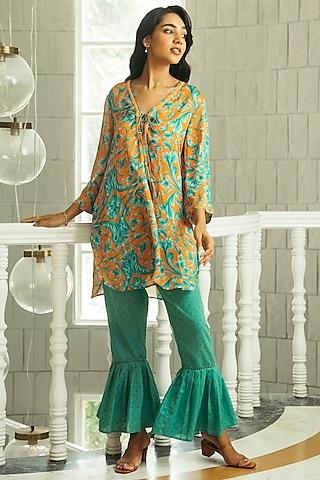 caribbean green printed kurta set