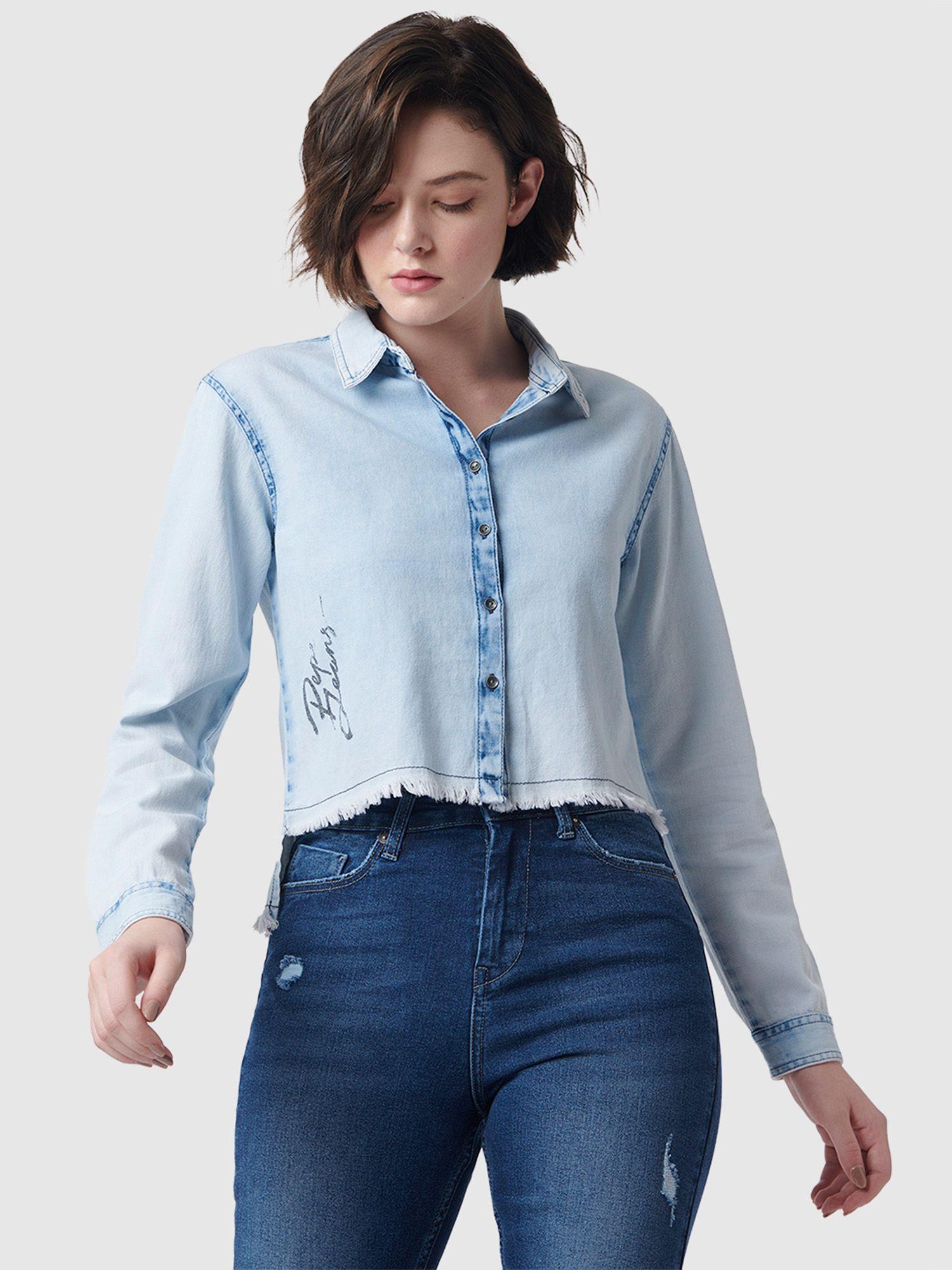 carina frayed edges denim crop shirt