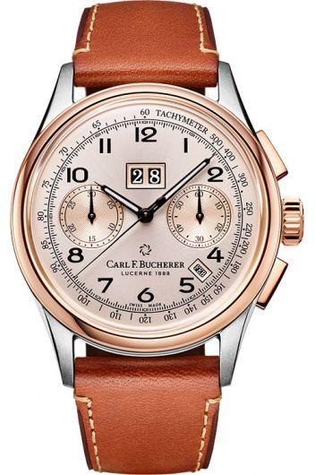 carl f. bucherer heritage champagne dial automatic watch with leather strap for men - 00.10803.07.42.01