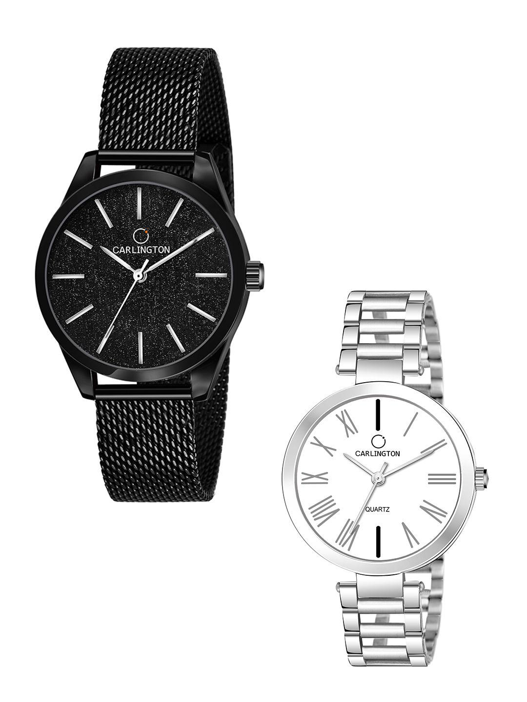 carlington his & her multicoloured dial stainless steel bracelet style analogue watch