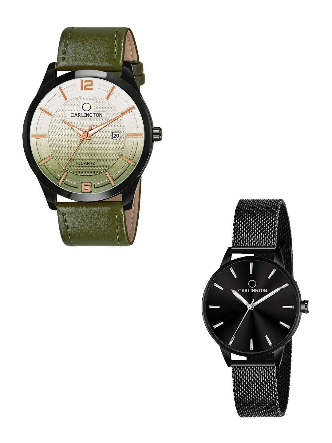 carlington his & her watch gift set combo ccombo ct1010 green - ct2007 black