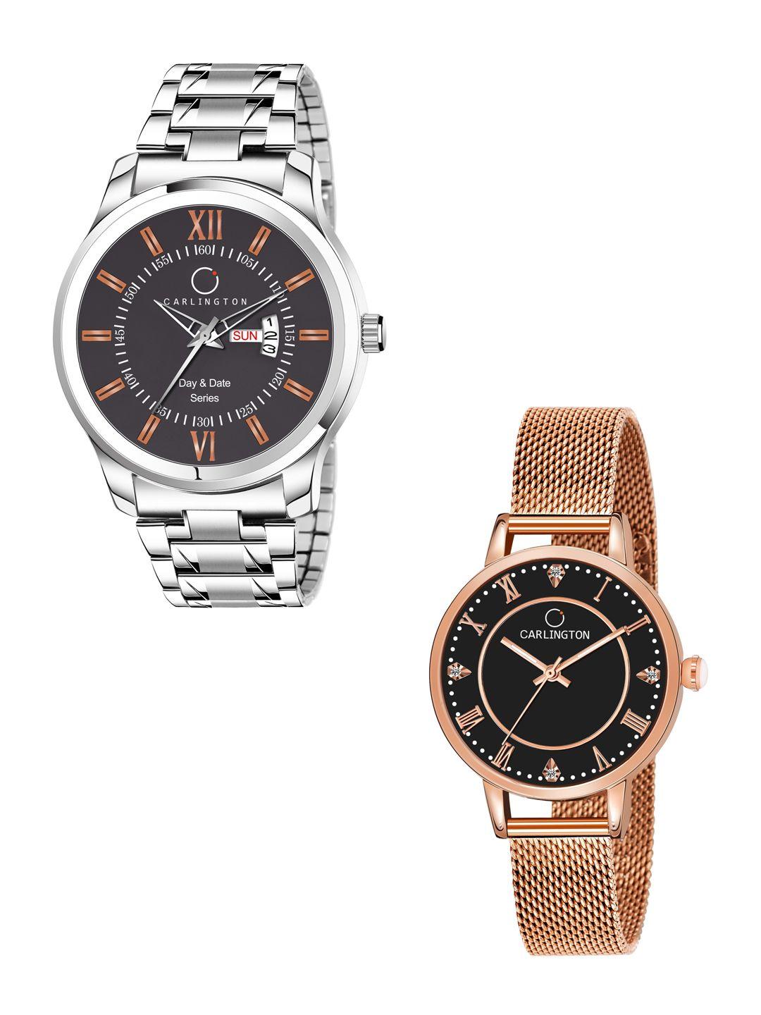 carlington his & her watch gift set combo g01 chocolate-ct2013 roseblack