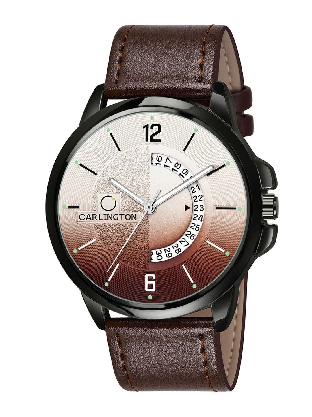 carlington men brown alloy dial & brown straps analogue watch ct1030 brown