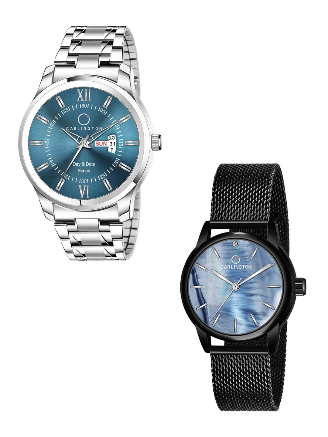 carlington blue stainless steel bracelet style his & her analogue watch ct2010