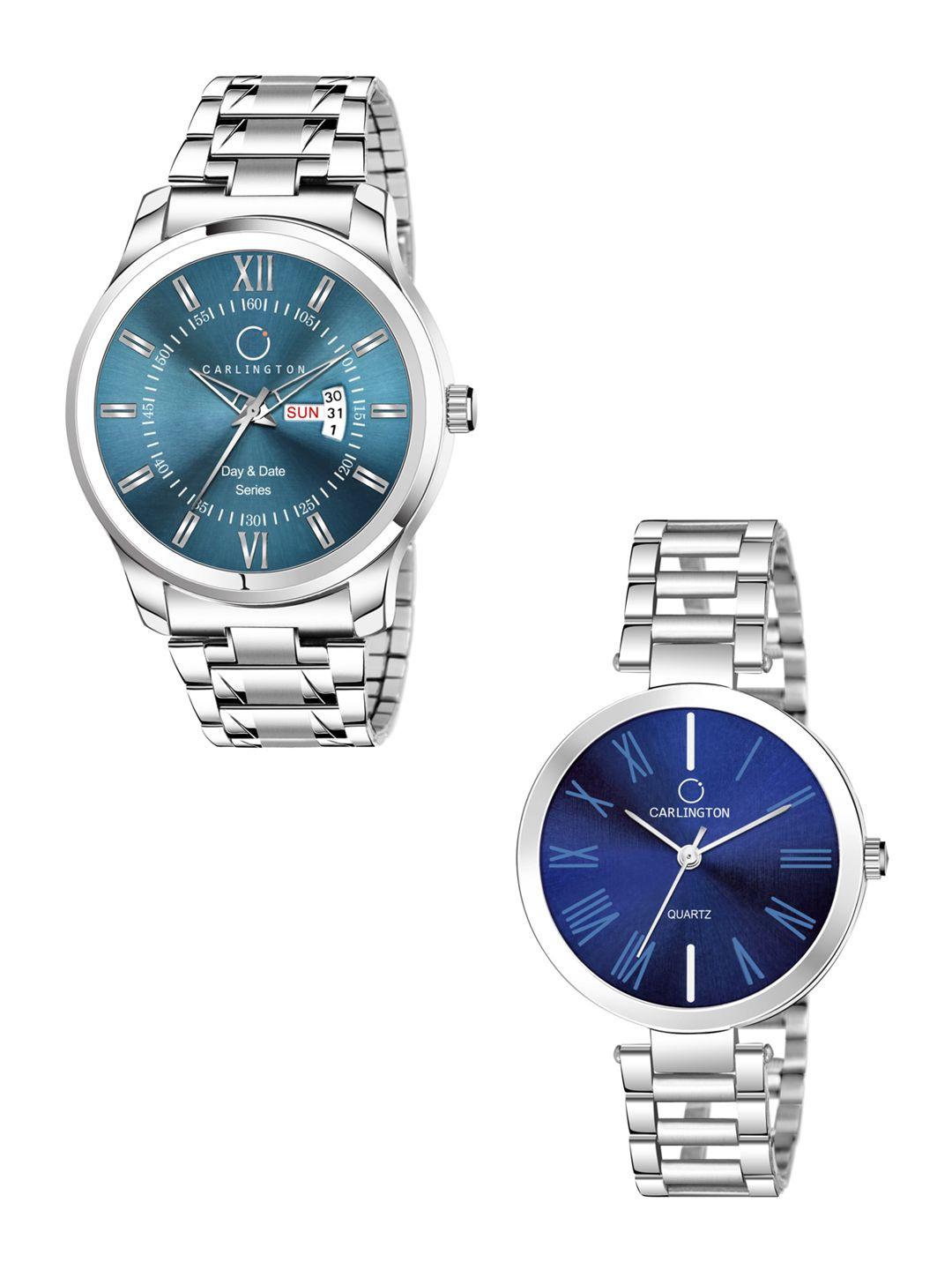 carlington his & her  teal analogue watch gift set