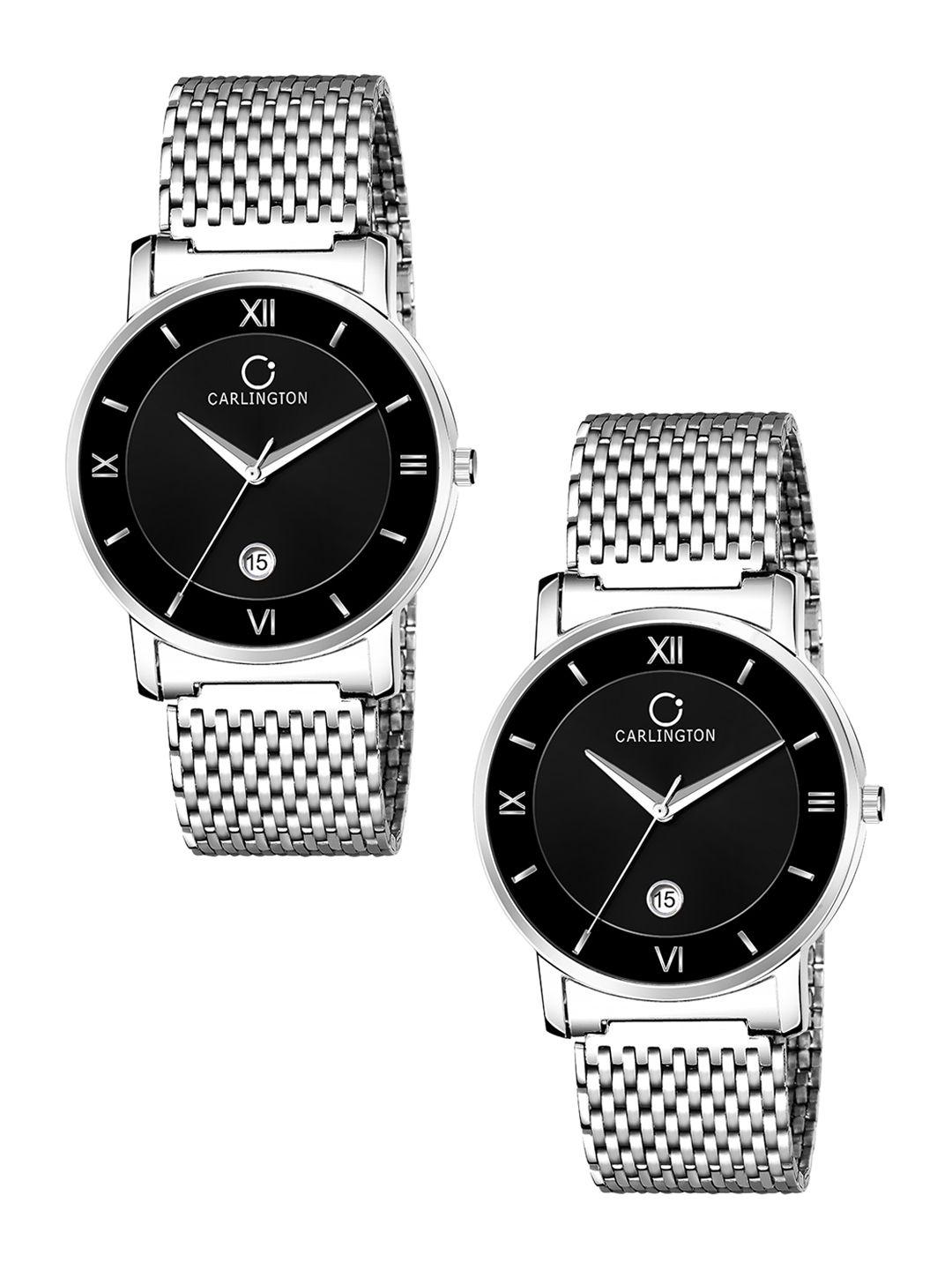 carlington men black set of 2 analogue watches 2x g02