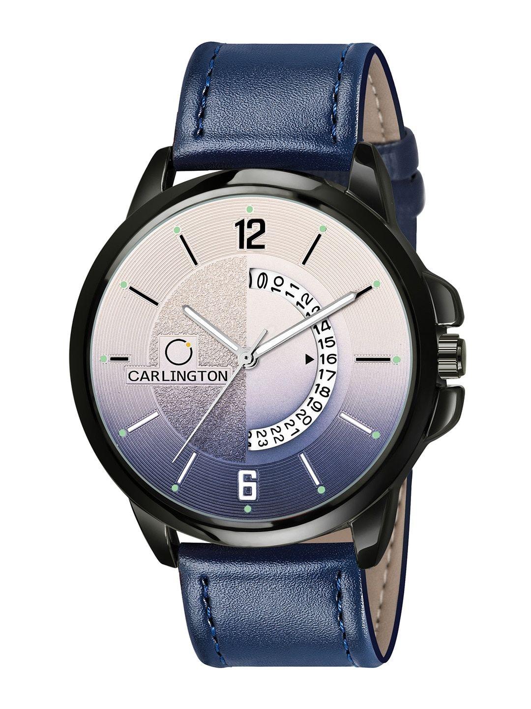 carlington men blue alloy printed analogue watch ct1030