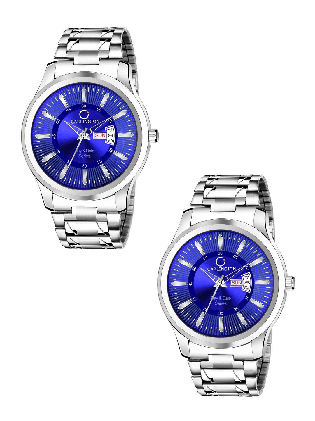 carlington men blue set of 2 analogue watches 2x g01