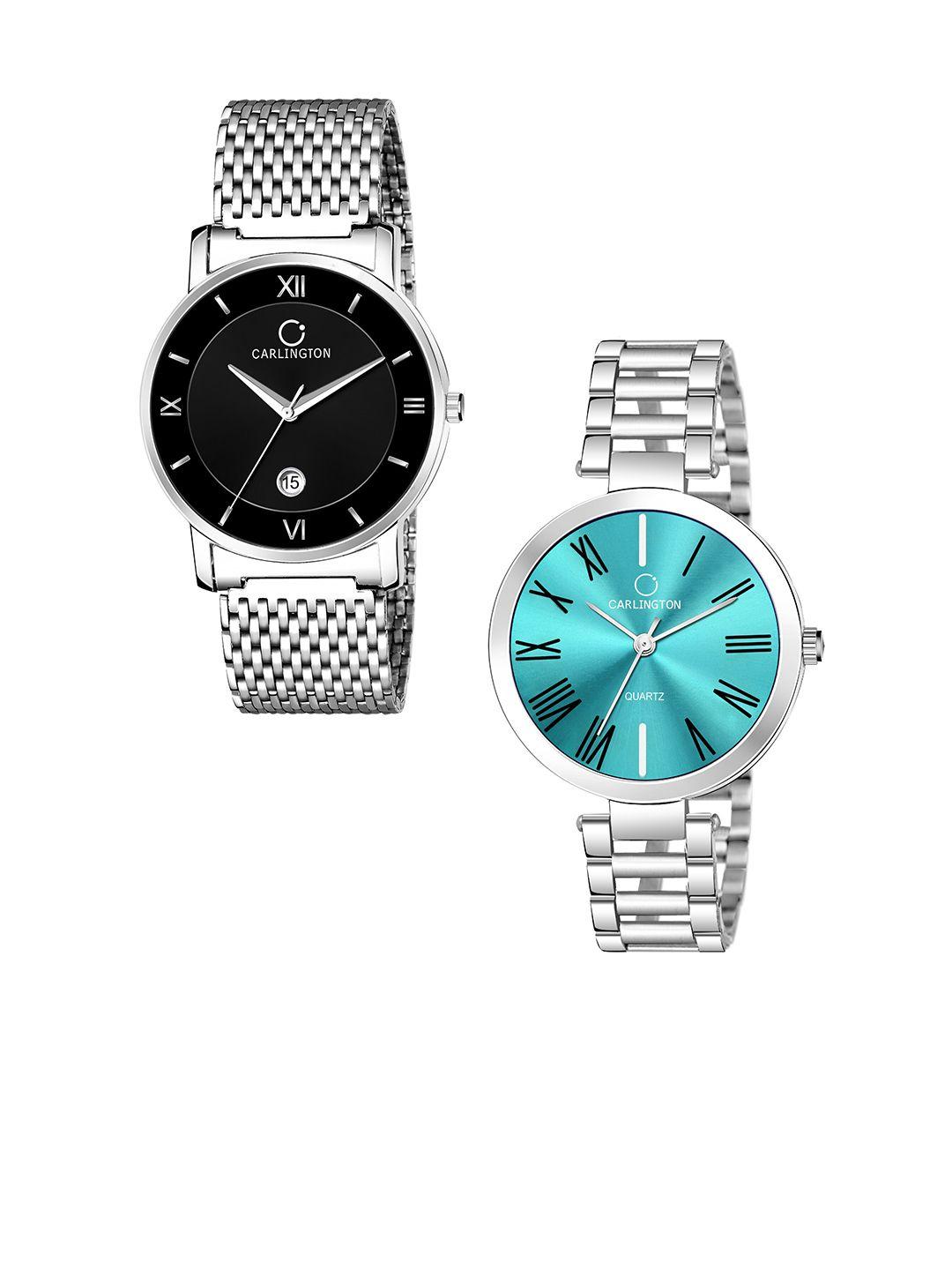 carlington men set of 2 bracelet style straps analogue watches