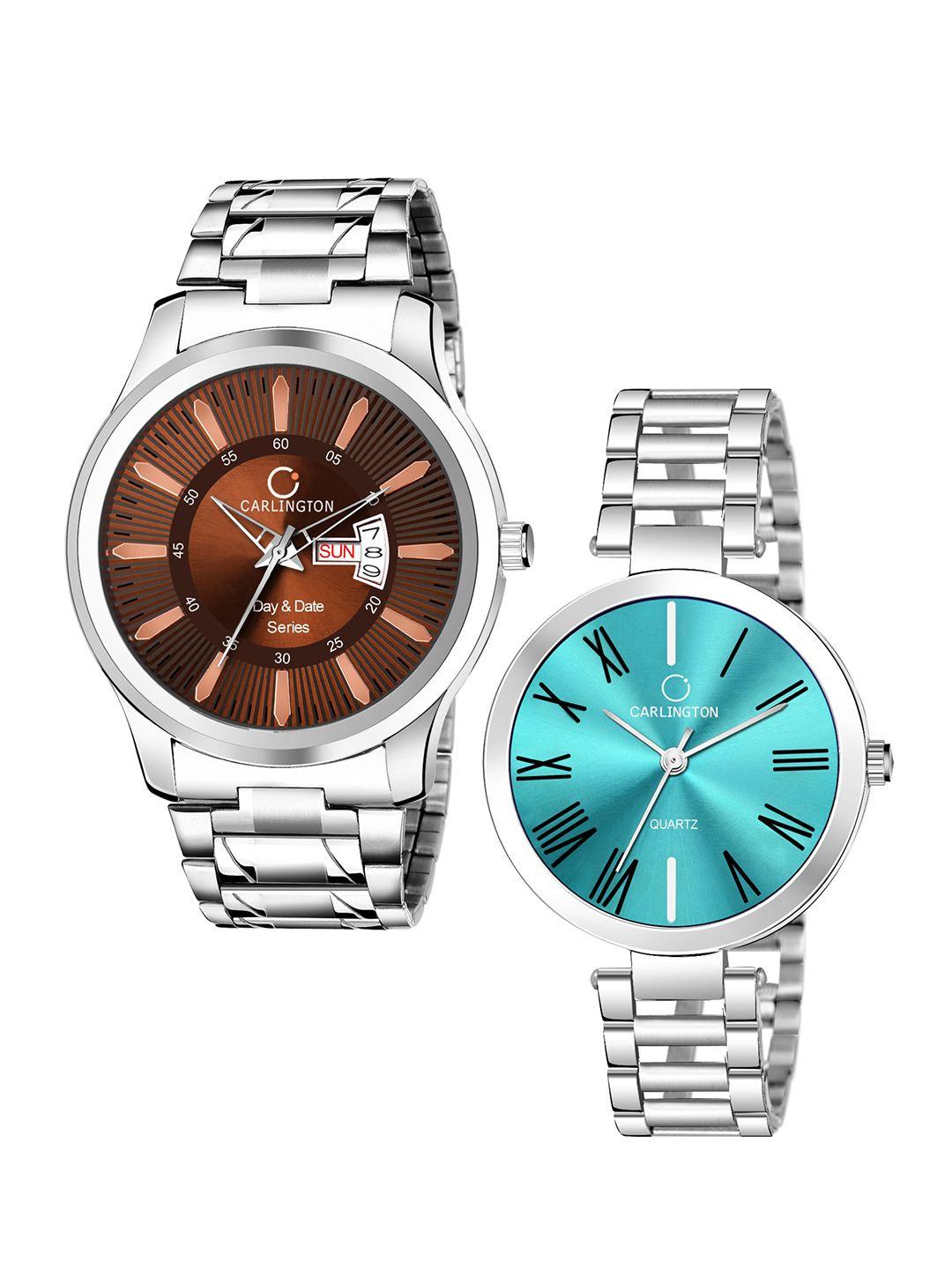 carlington men set of 2 stainless steel bracelet style straps analogue watches