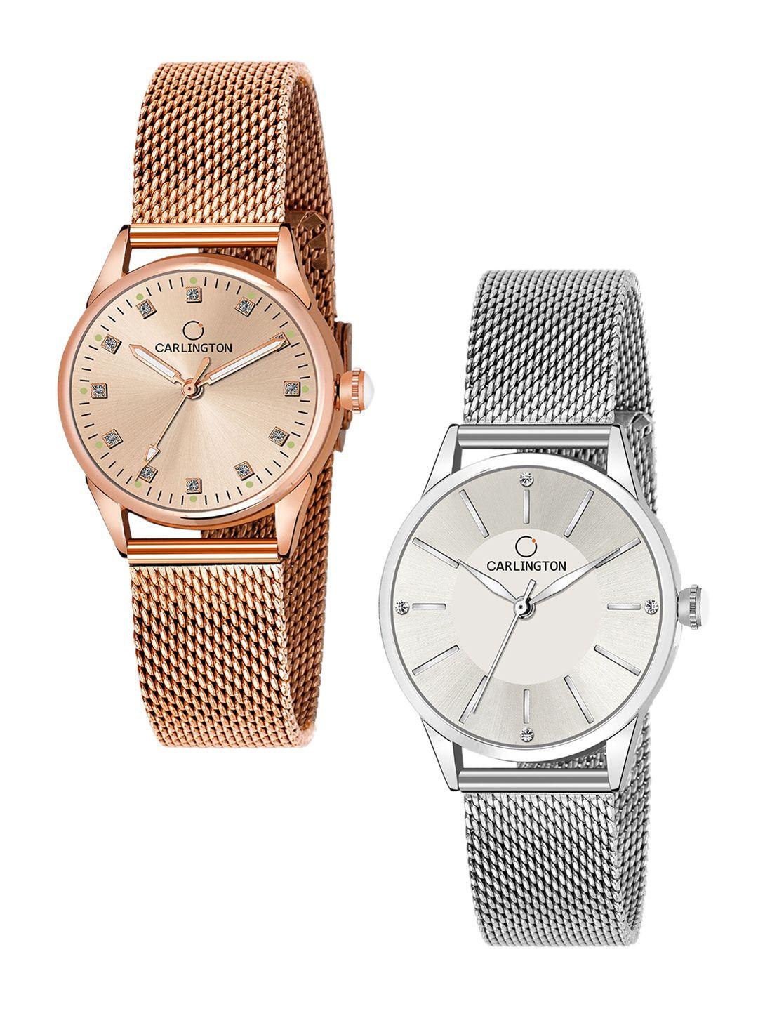 carlington pack of 2 women analogue watch - ct2003 rosegold-ct2004 silver