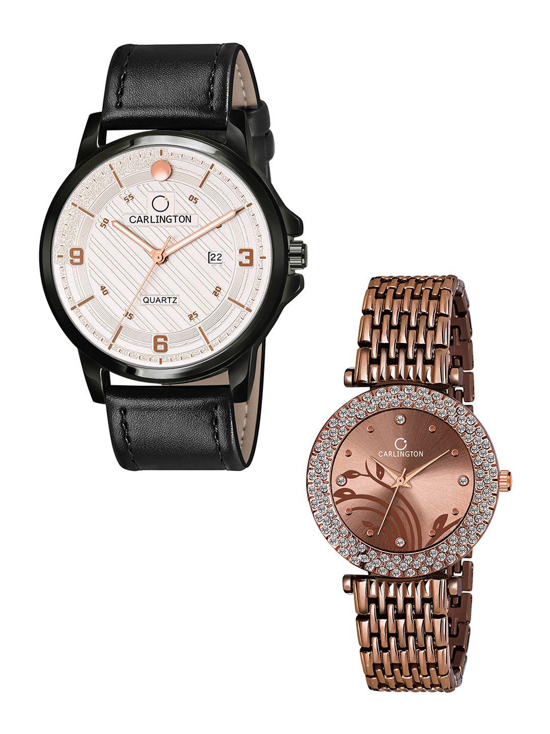 carlington set of 2  black & brown analogue watch gift set  ct1050