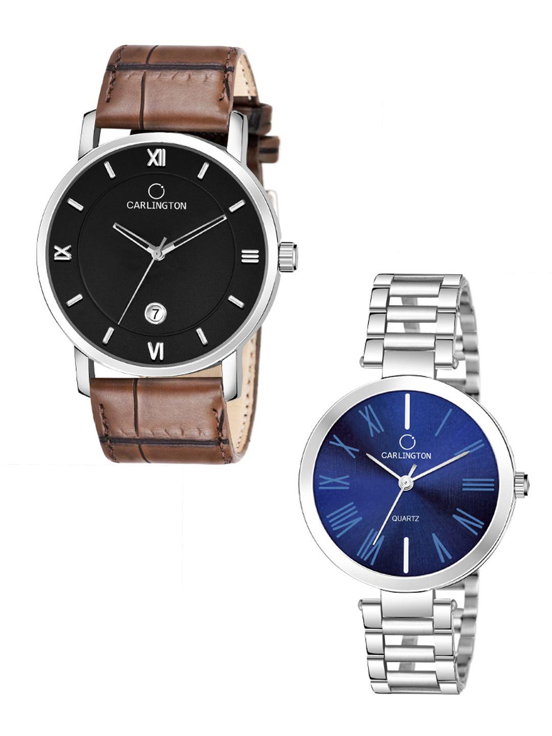 carlington set of 2 women analogue watch combo g02l brown - 112 blue