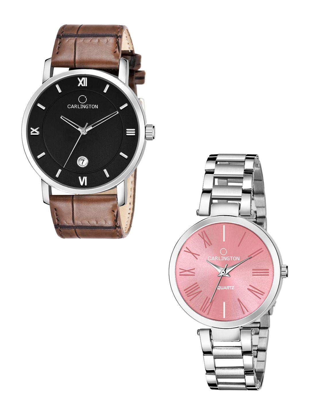 carlington set of 2 women analogue watch combo g02l brown - 112 pink