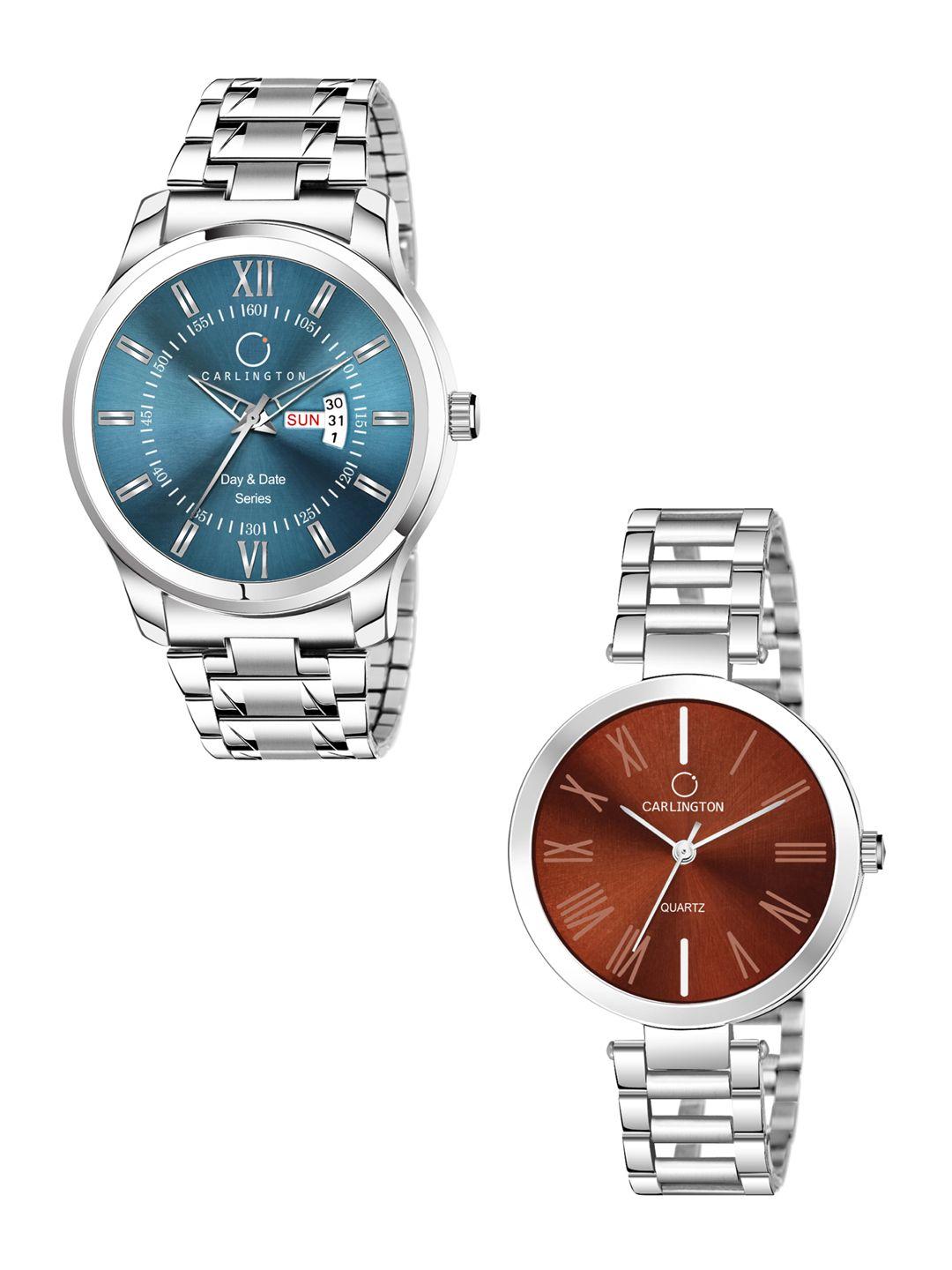 carlington unisex  his & her  analogue watch gift set