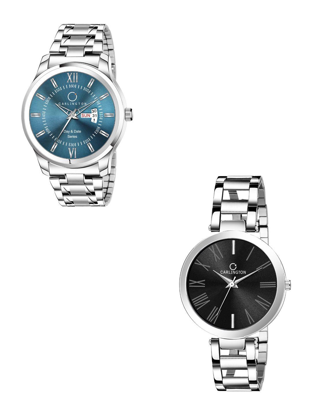 carlington unisex blue & black analogue watch