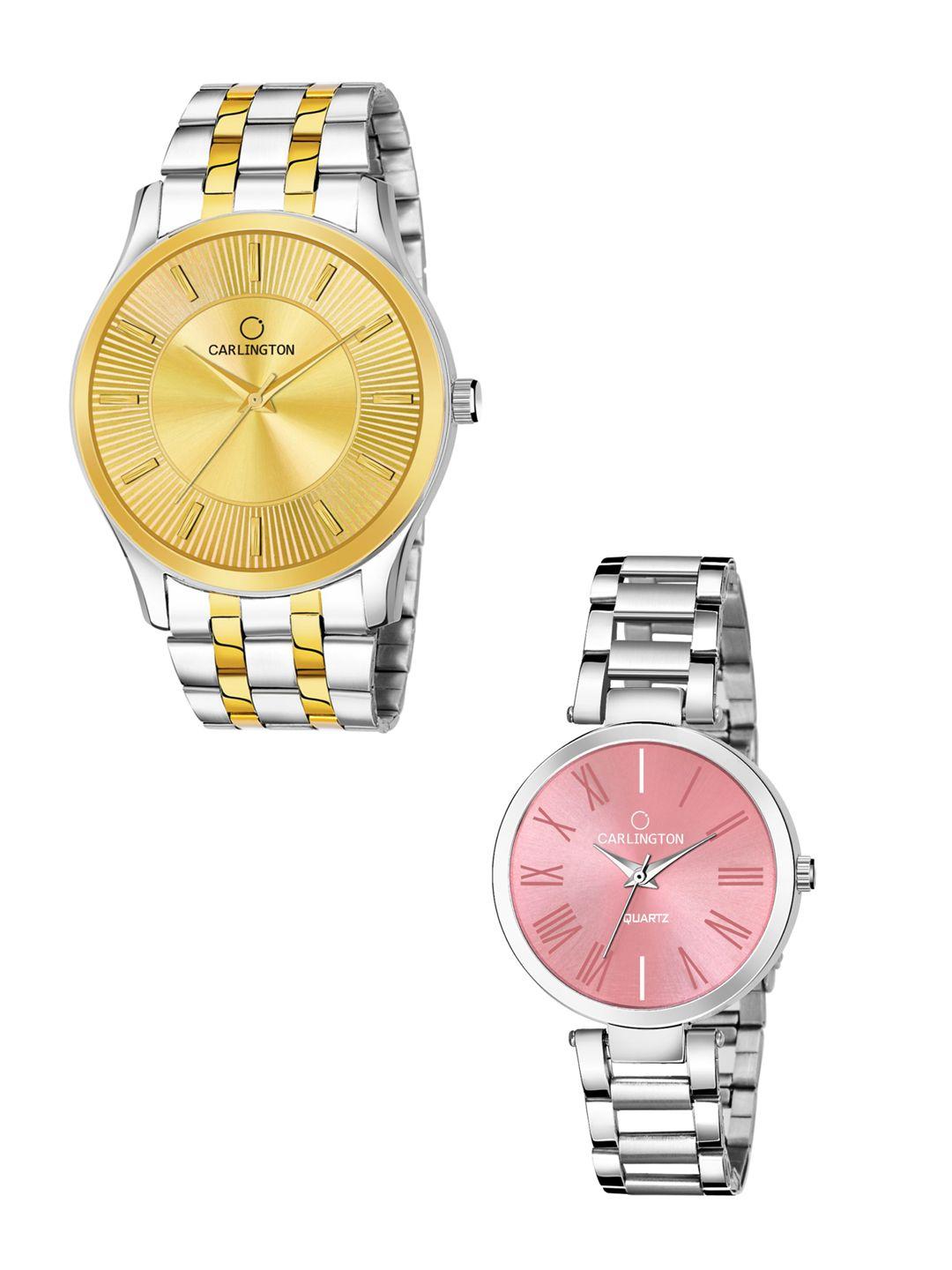 carlington unisex multicoloured dial analogue watch-combo ct-6220sg and 112 pink