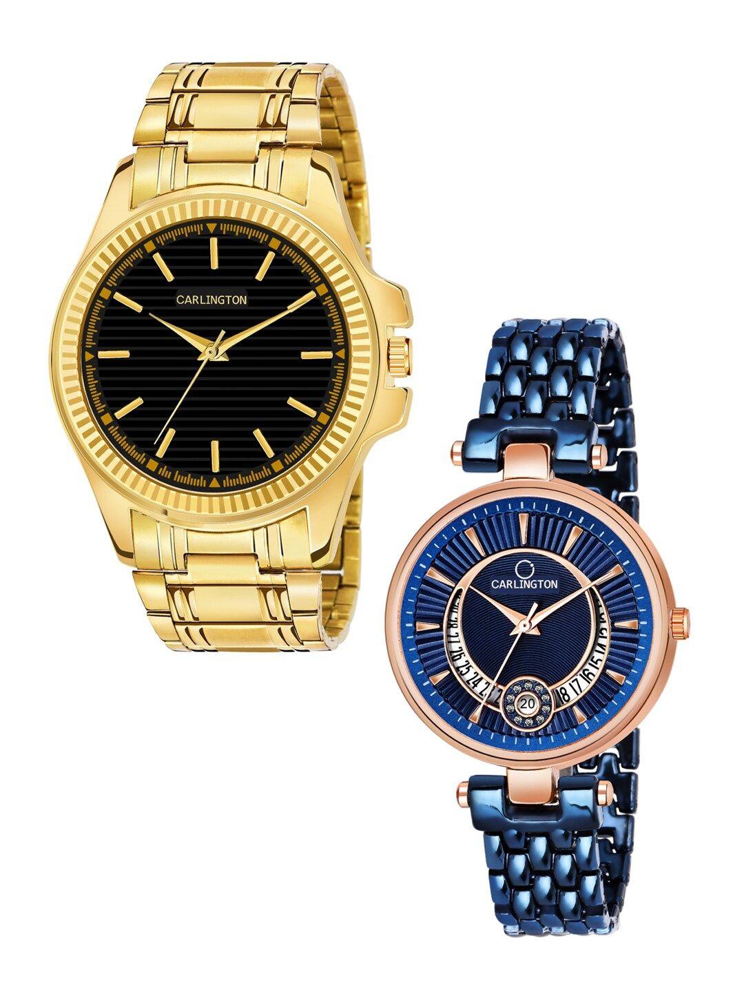 carlington unisex pack-2 multicoloured analogue watch combo ct-6120gb and bella blue