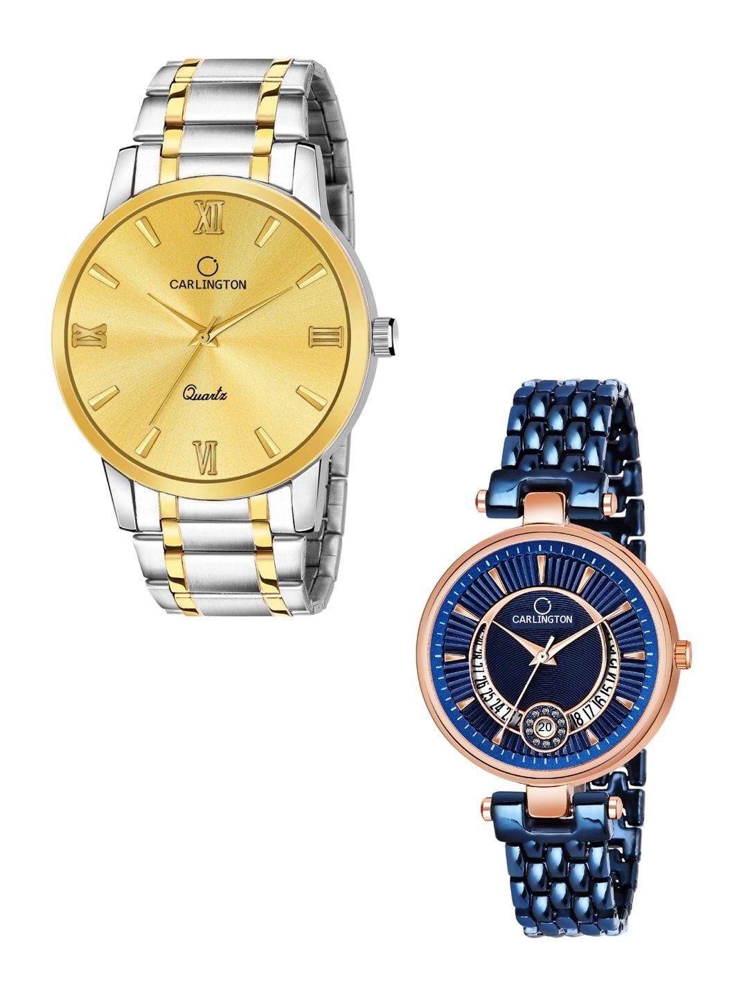 carlington unisex set of 2 bracelet style straps watch combo ct-6210sg and bella blue