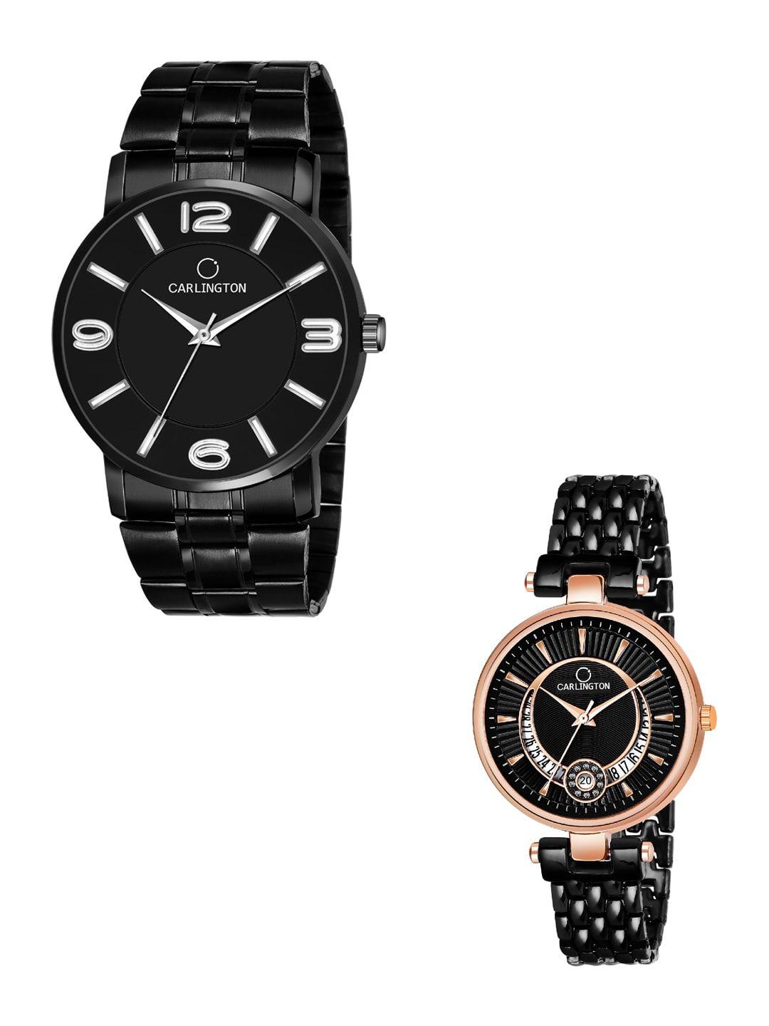 carlington unisex stainless steel combo ct-6030bb and bella black analogue watches