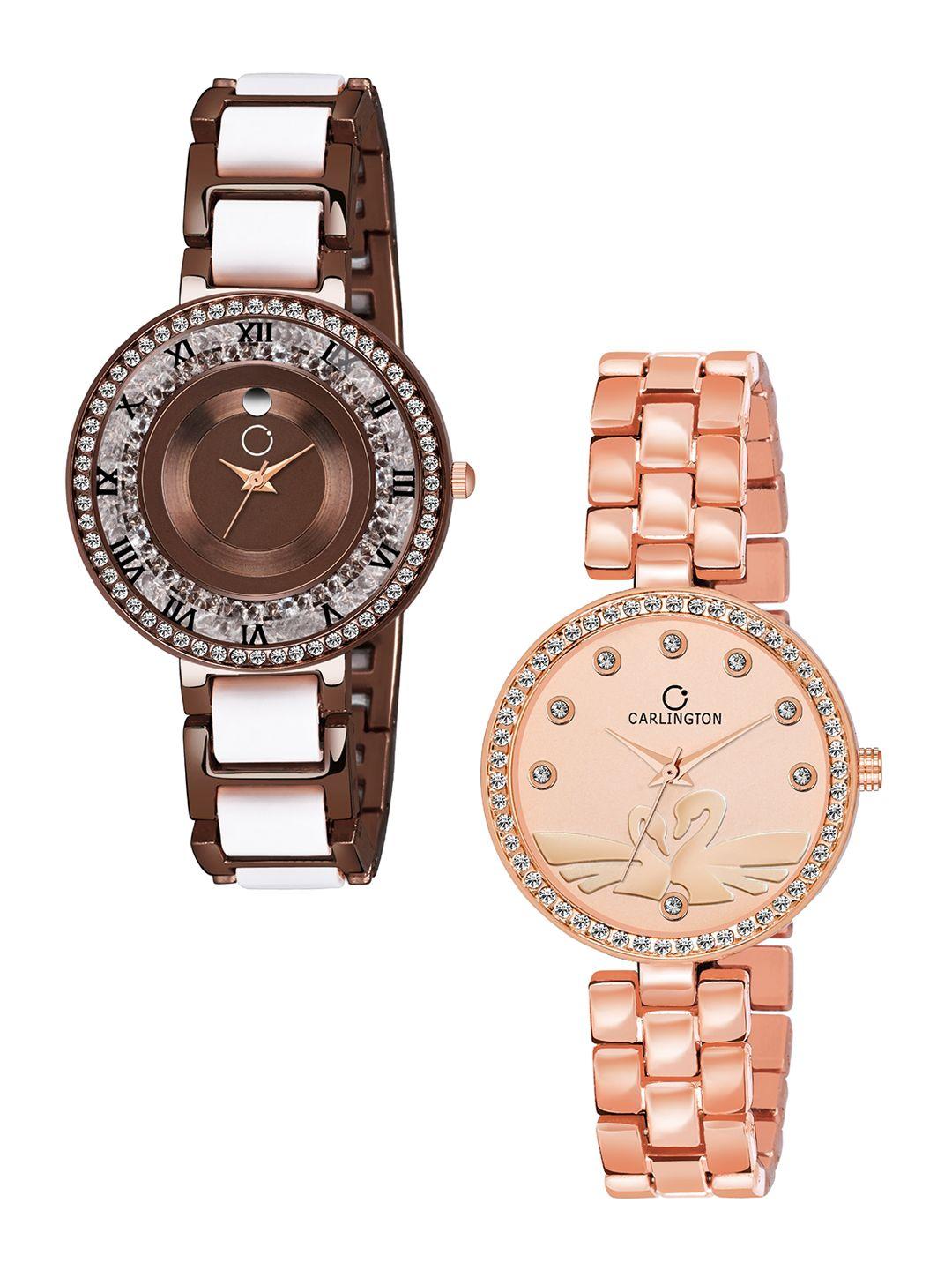 carlington women brown pack of 2 analogue watches