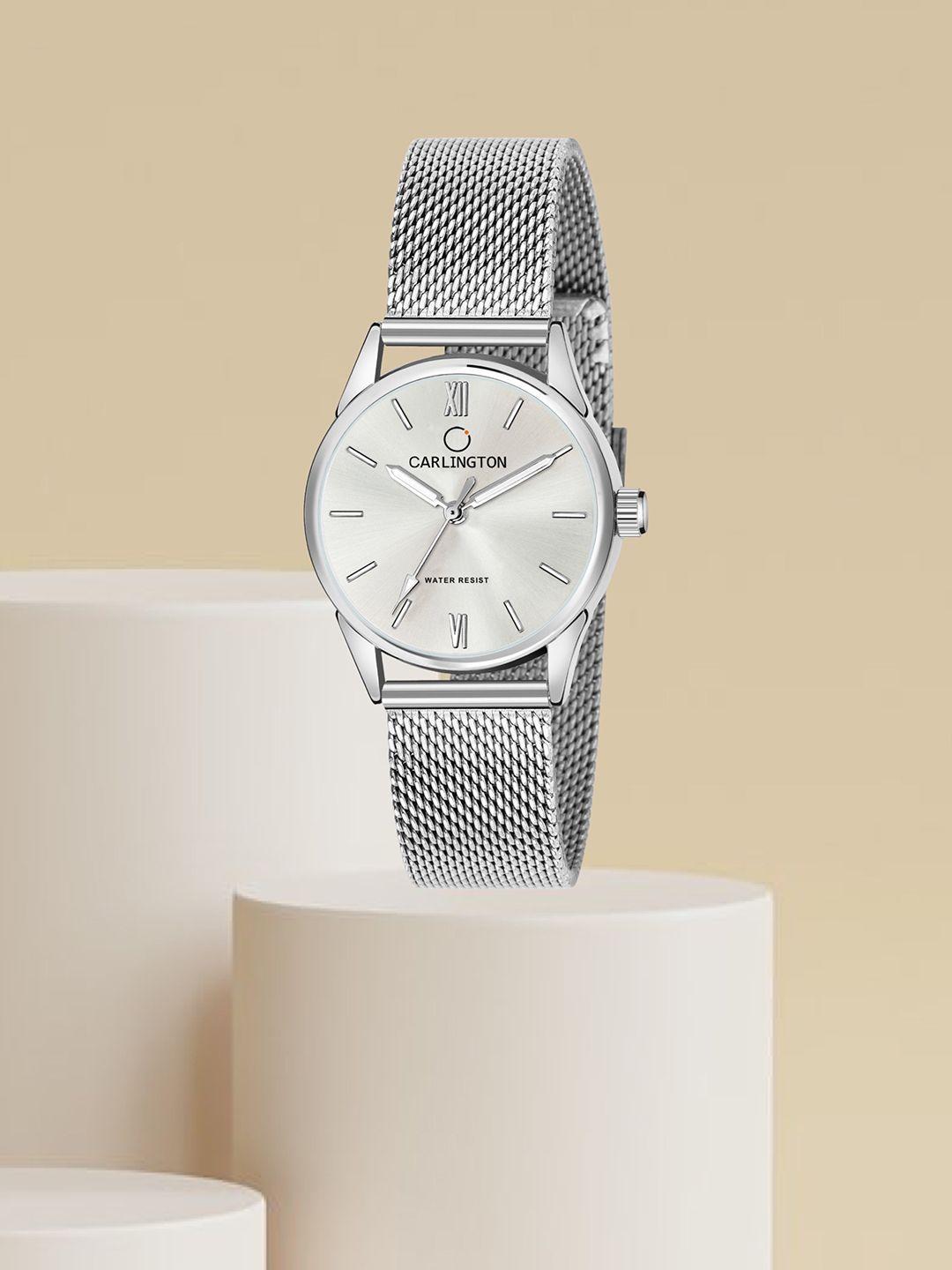 carlington women cream-coloured & silver toned stainless steel bracelet watch ct2008