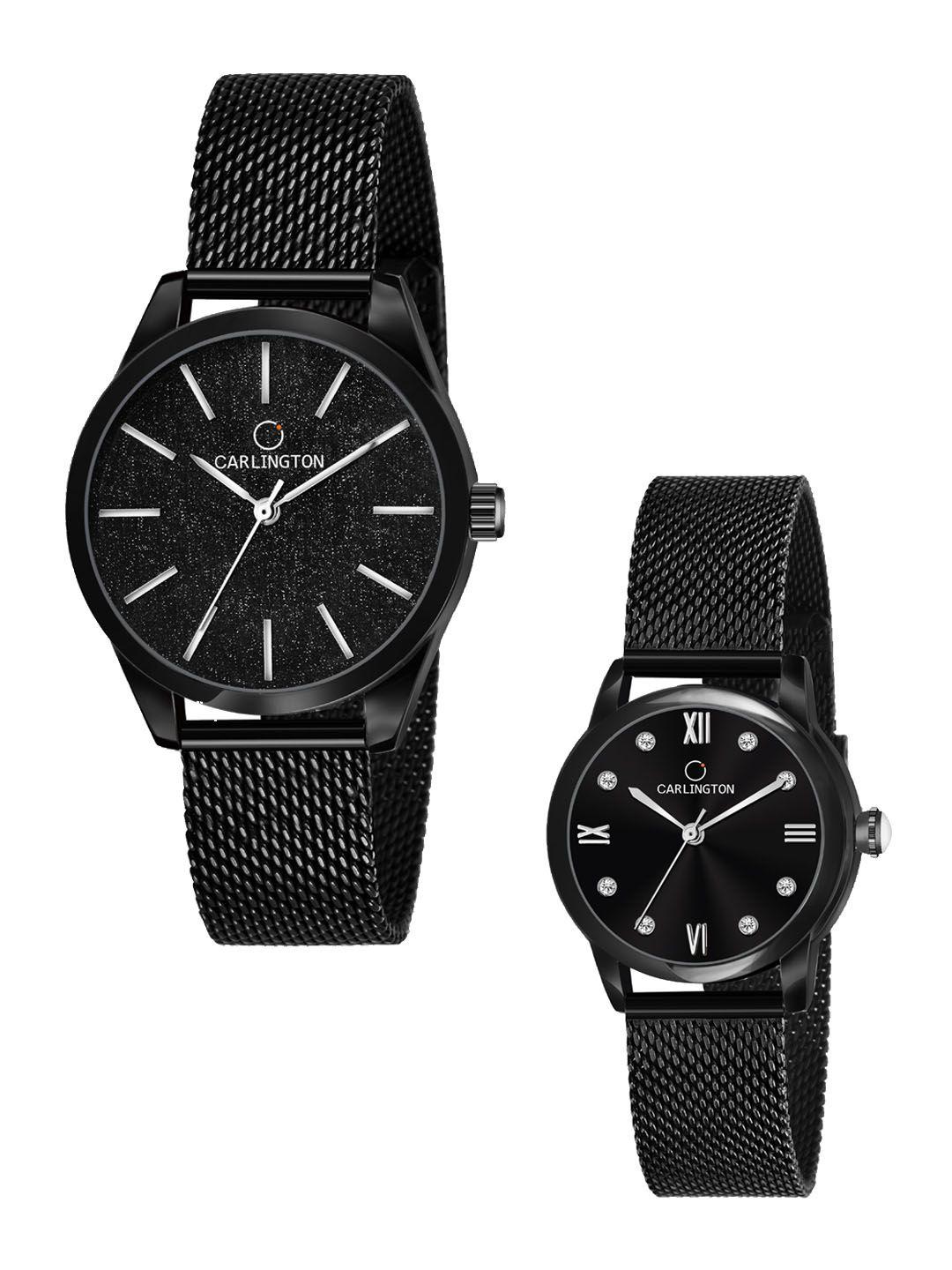 carlington women set of 2 analogue watch ct2001 black-ct2005 black