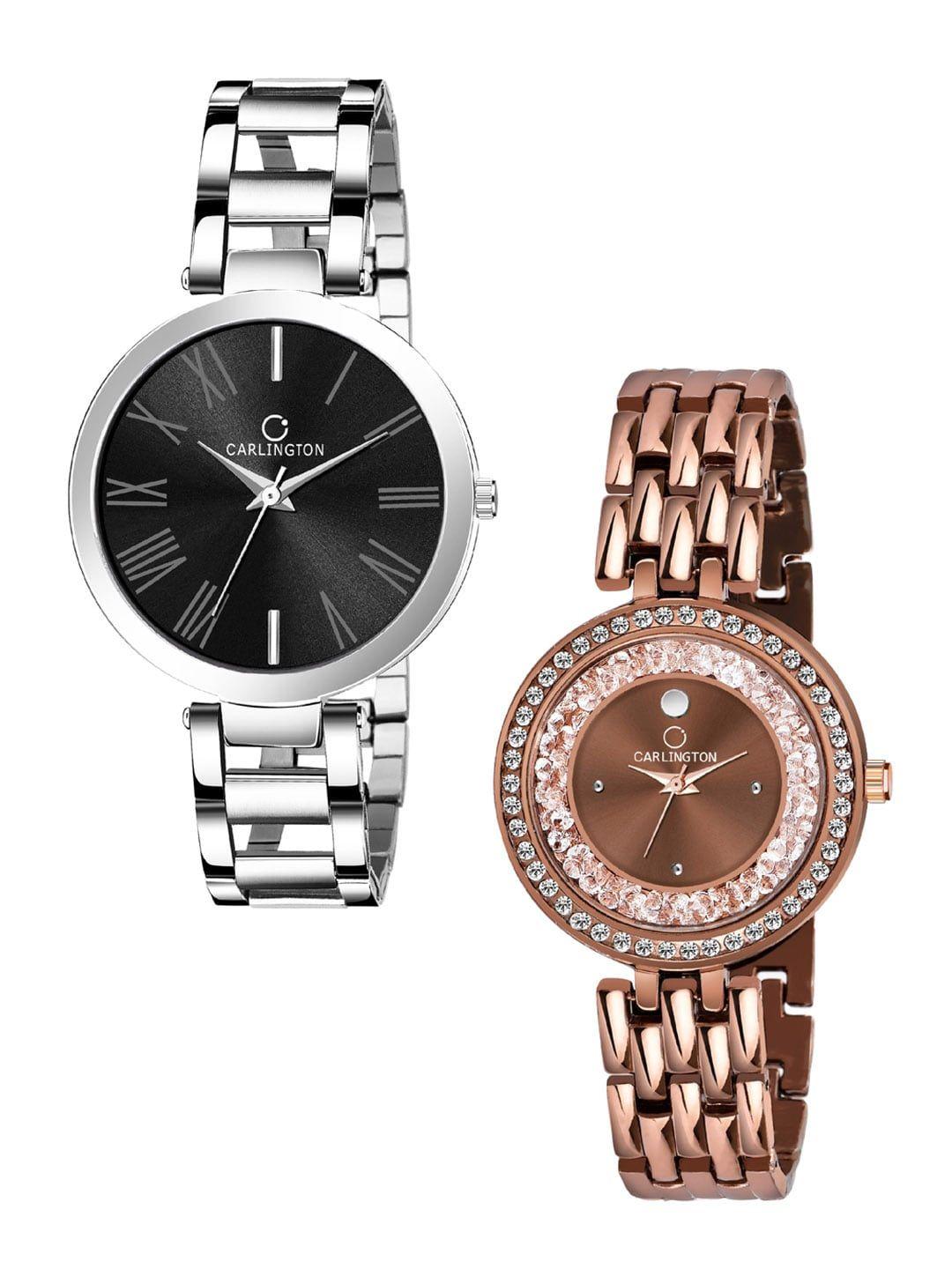 carlington women set of 2 multicoloured embellished dial & stainless steel straps watch