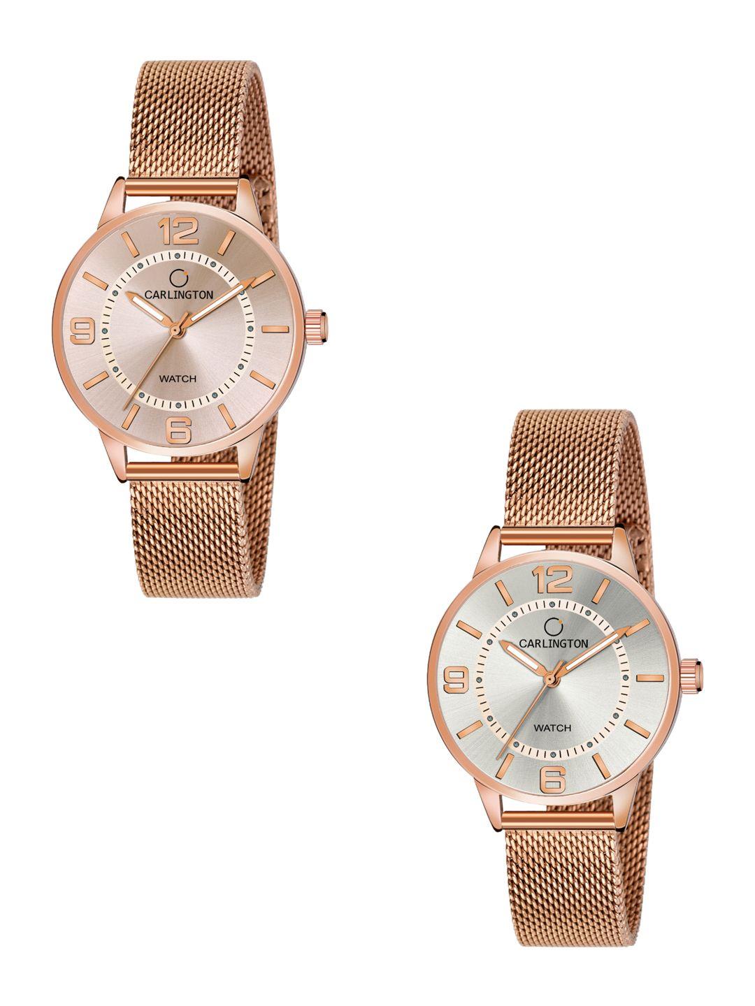 carlington women set of 2 stainless steel bracelet strap watches ct2002 & ct2002