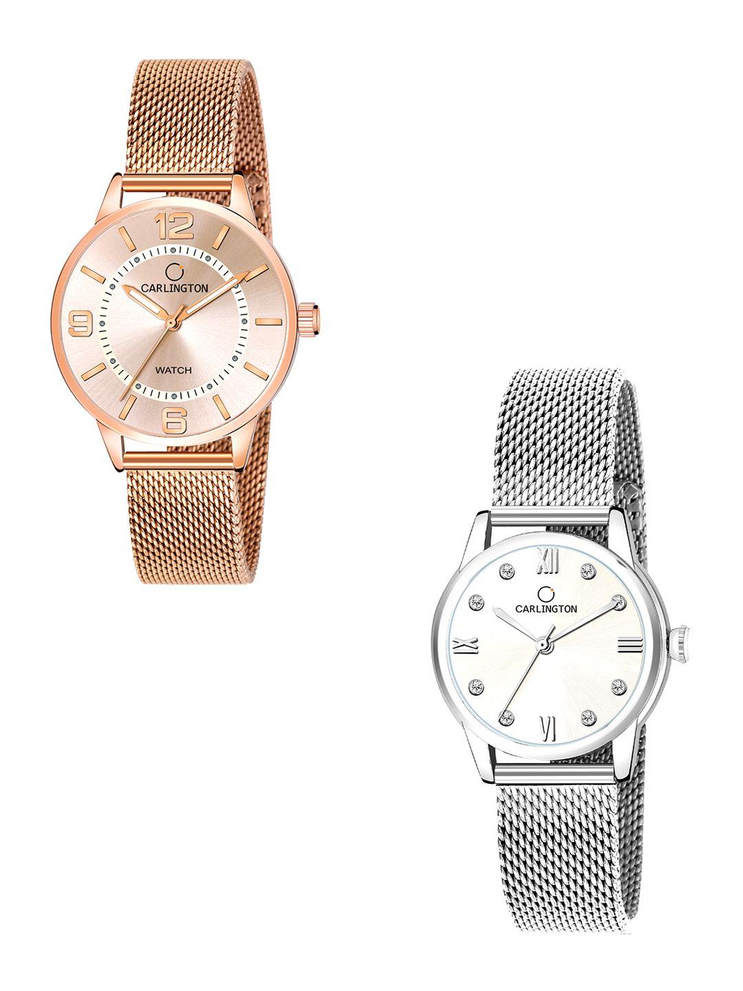 carlington women set of 2 stainless steel bracelet straps analogue watches ct2002 & ct2005