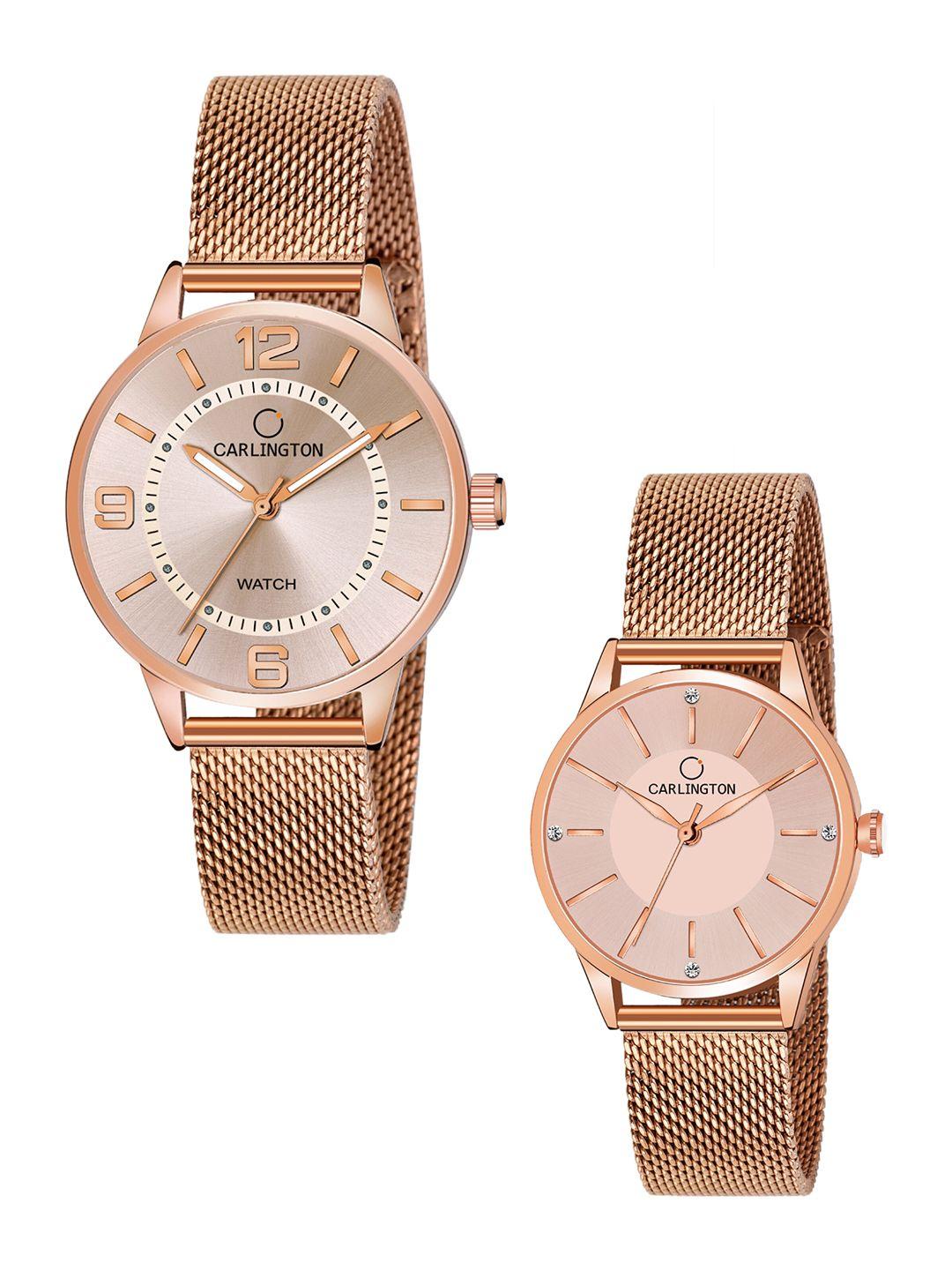 carlington women set of 2 stainless steel bracelet style straps analogue watch
