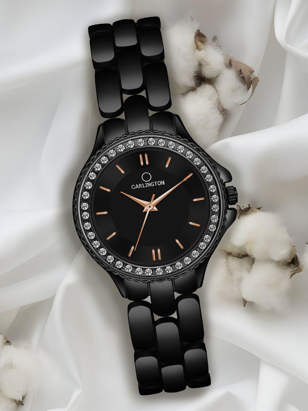 carlington women water resistant bracelet style analogue watch ct 6060 black