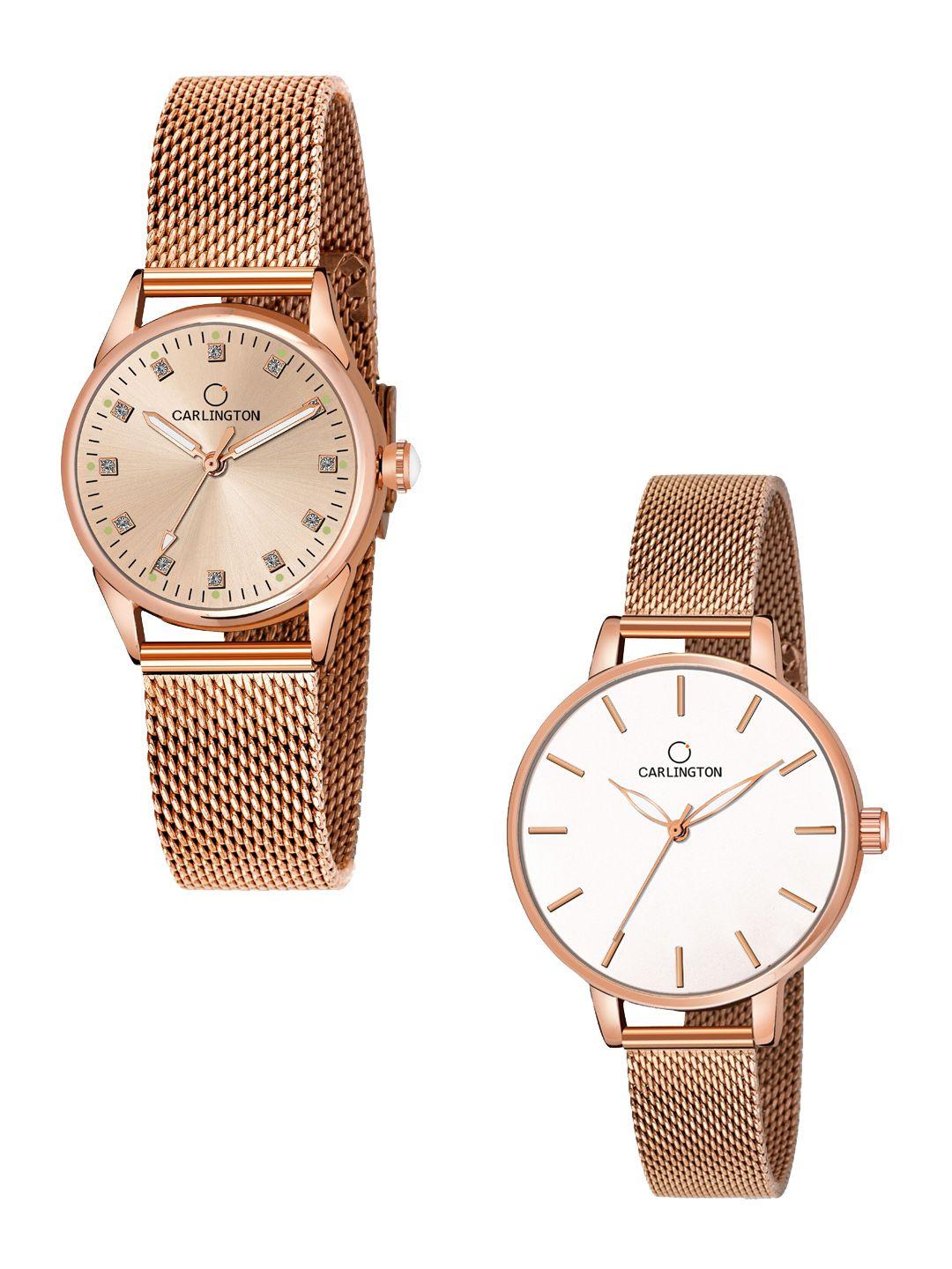carlingtonwomen set of 2 analogue watches ct2003 rosegold-ct2014 rosewhite