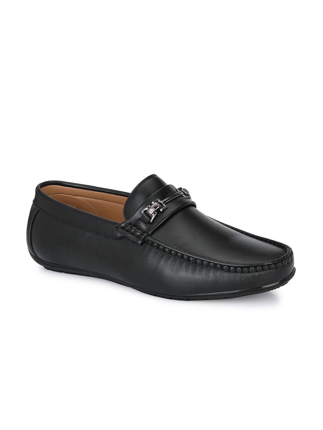 carlo romano men black solid formal leather loafers