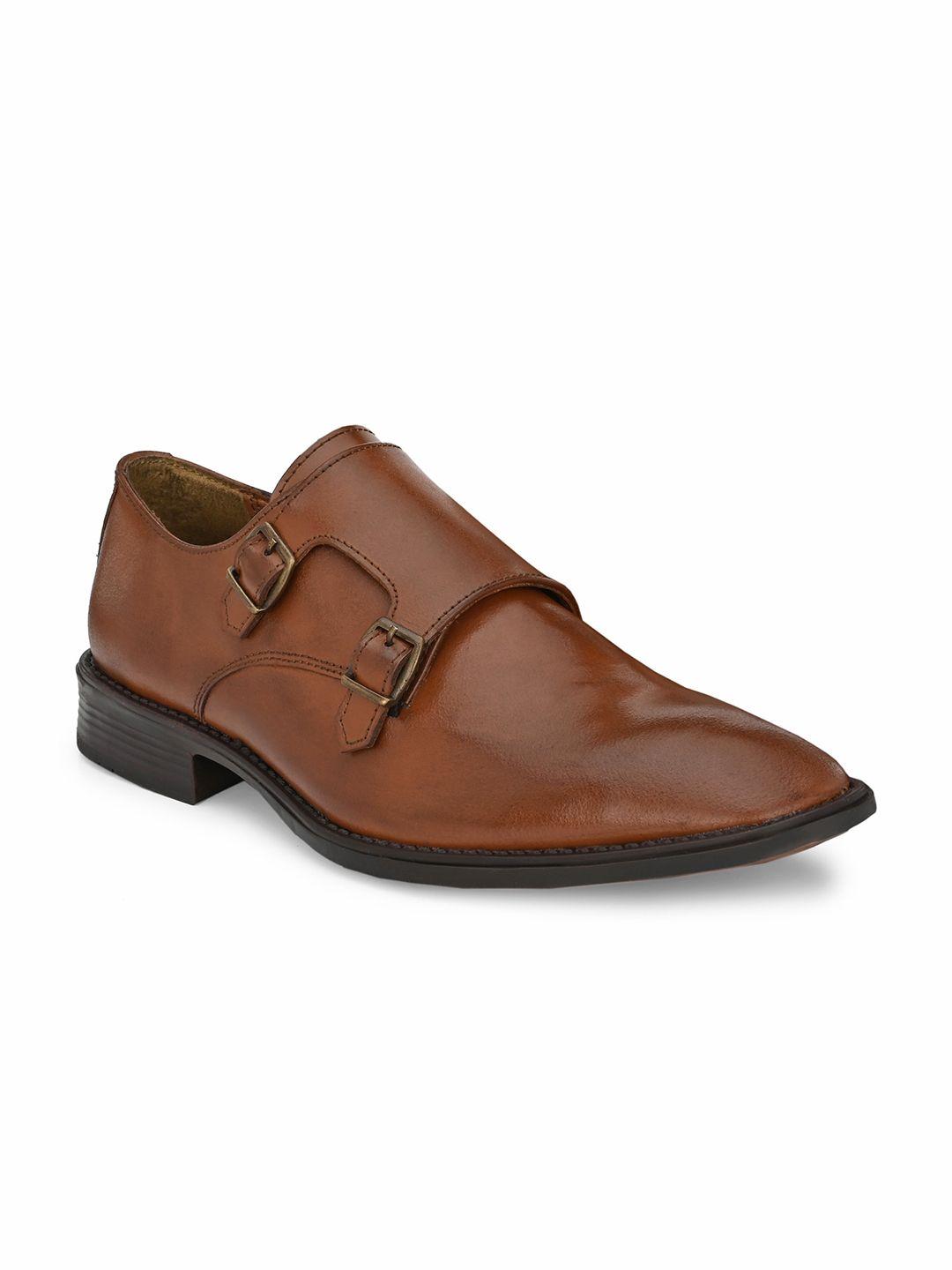 carlo romano men tan brown solid leather formal monk shoes