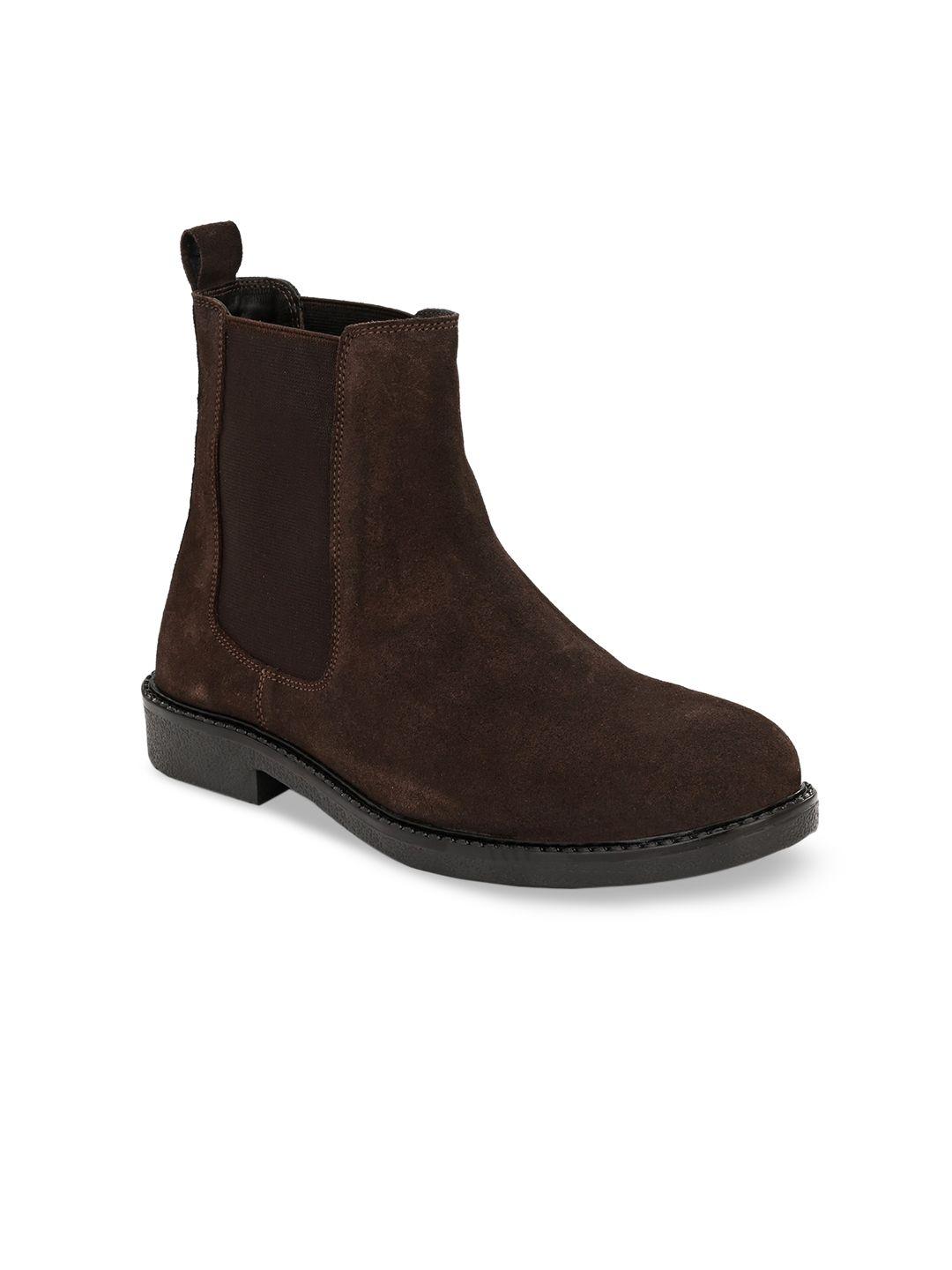 carlo romano men brown solid suede high-top flat boots
