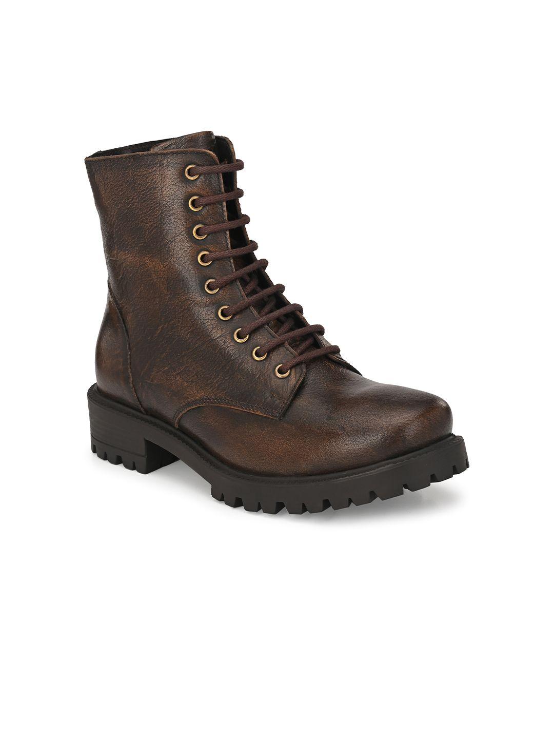 carlo romano women brown solid leather high-top flat boots