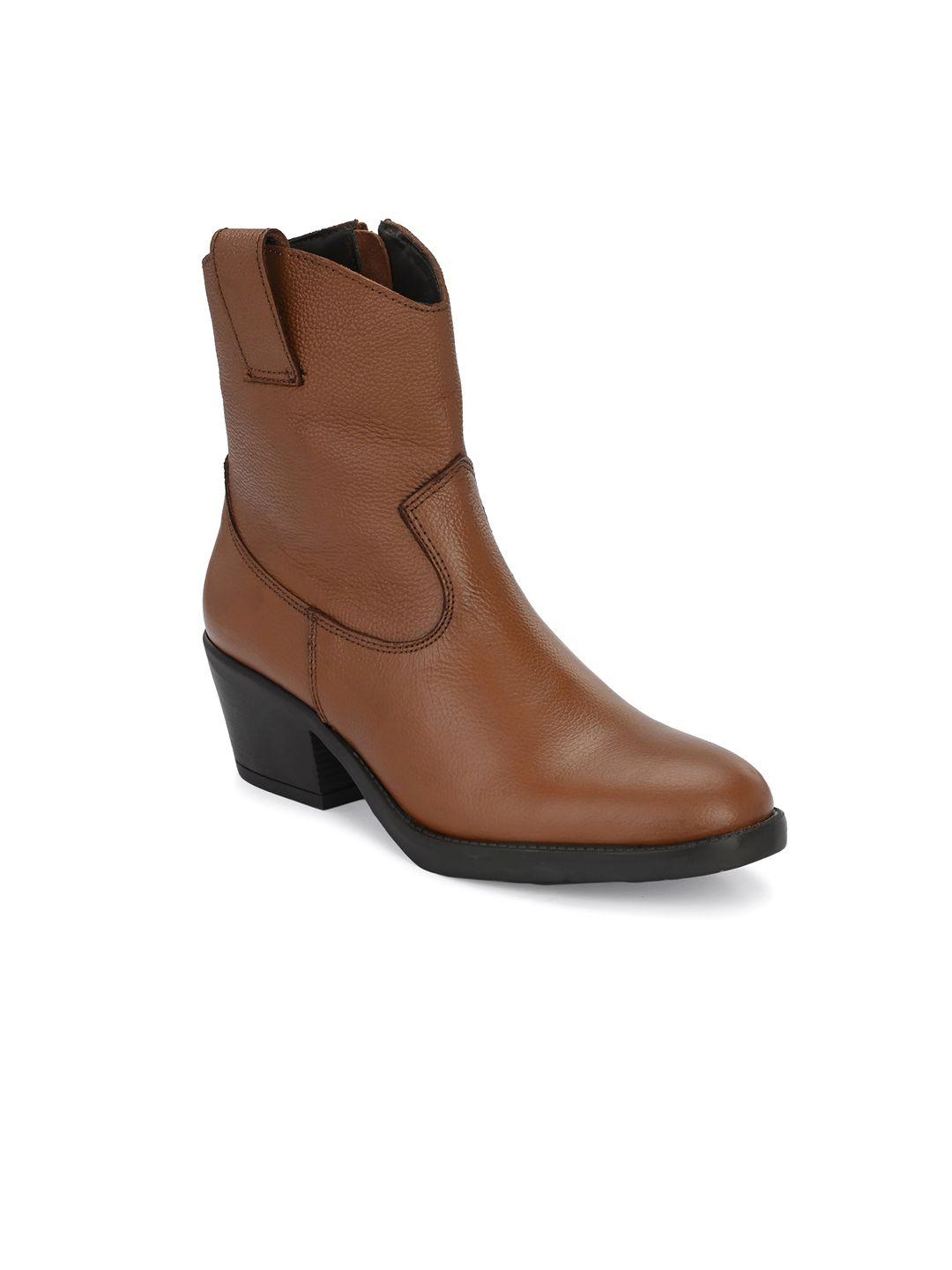 carlo romano women milled mid top leather block heeled cow boy boots