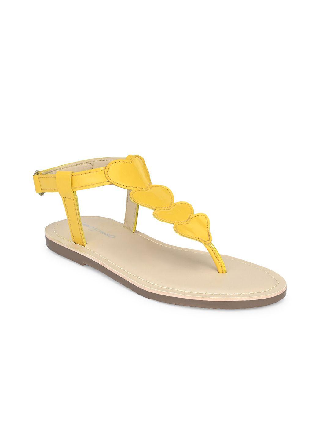 carlo romano women yellow leather t-strap flats