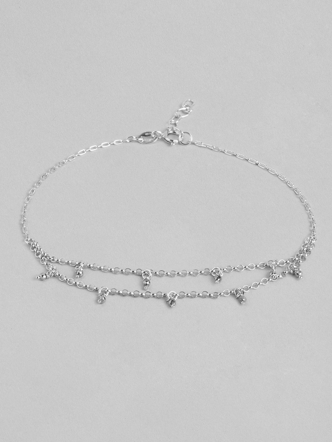 carlton london 925 sterling silver rhodium plated cz & glass bead chain adjustable anklet