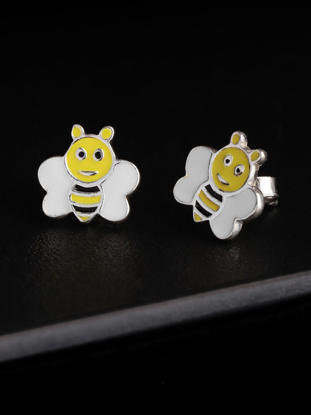 carlton london 925sterling silver-yellow & off-white rhodium plated enamelled quirky studs