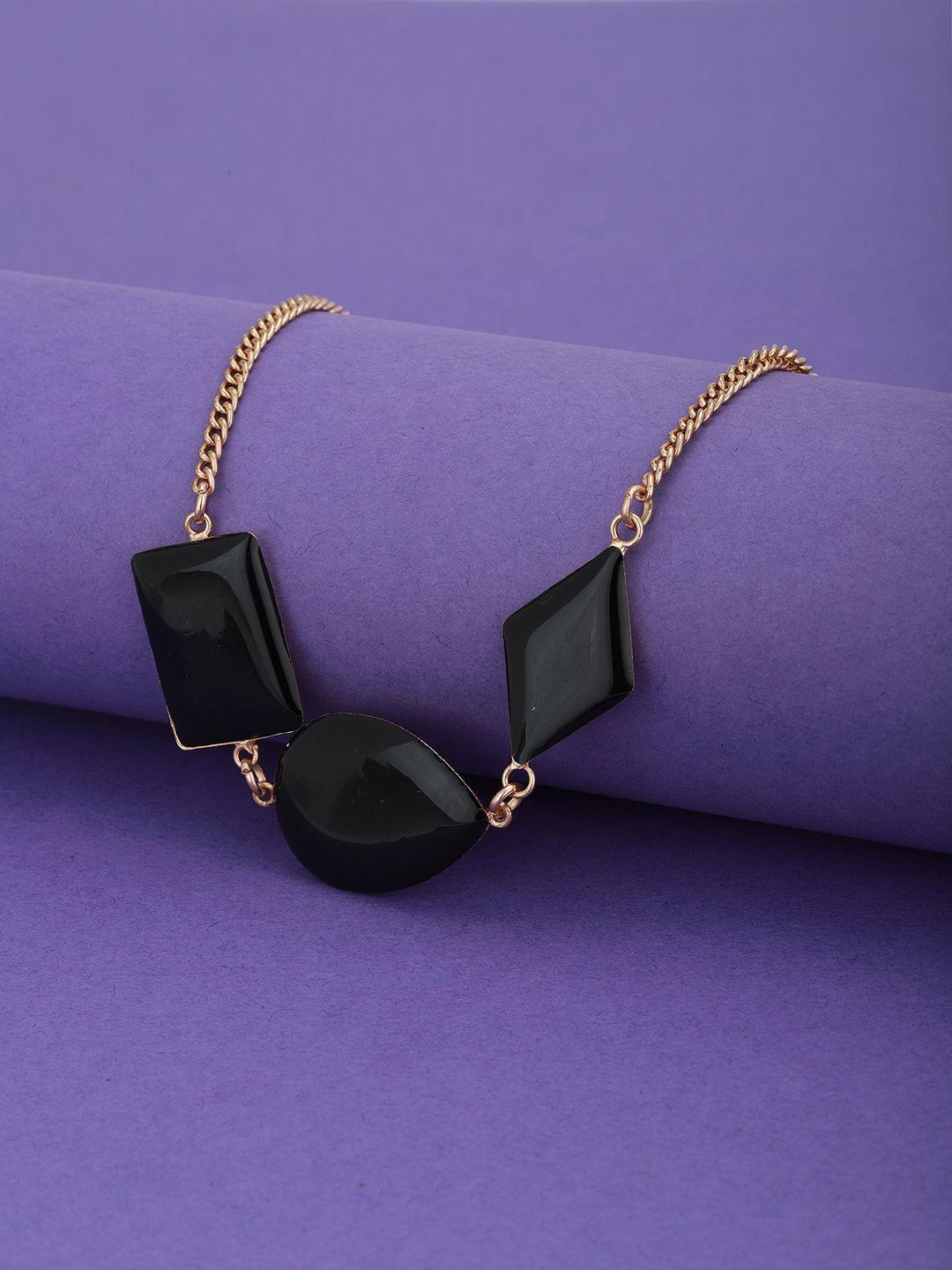 carlton london black gold-plated enamelled necklace