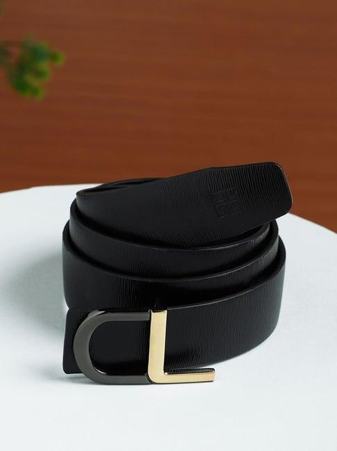 carlton london black leather textured formal belt for men