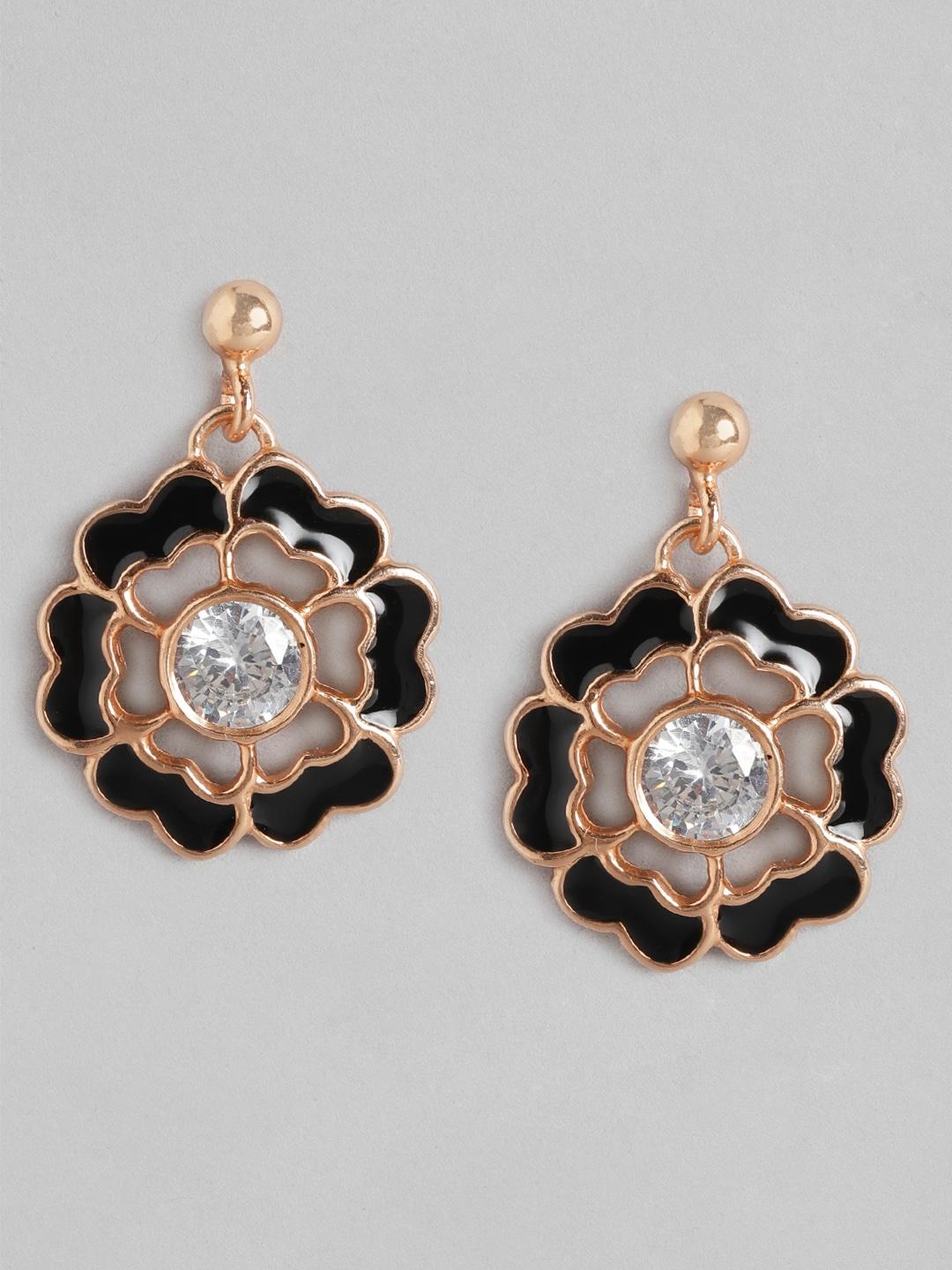 carlton london floral enamelled rose-gold plated drop earrings
