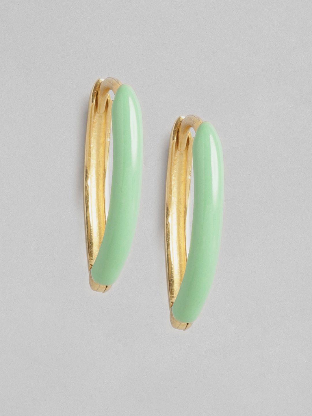 carlton london gold-toned & green oval hoop earrings