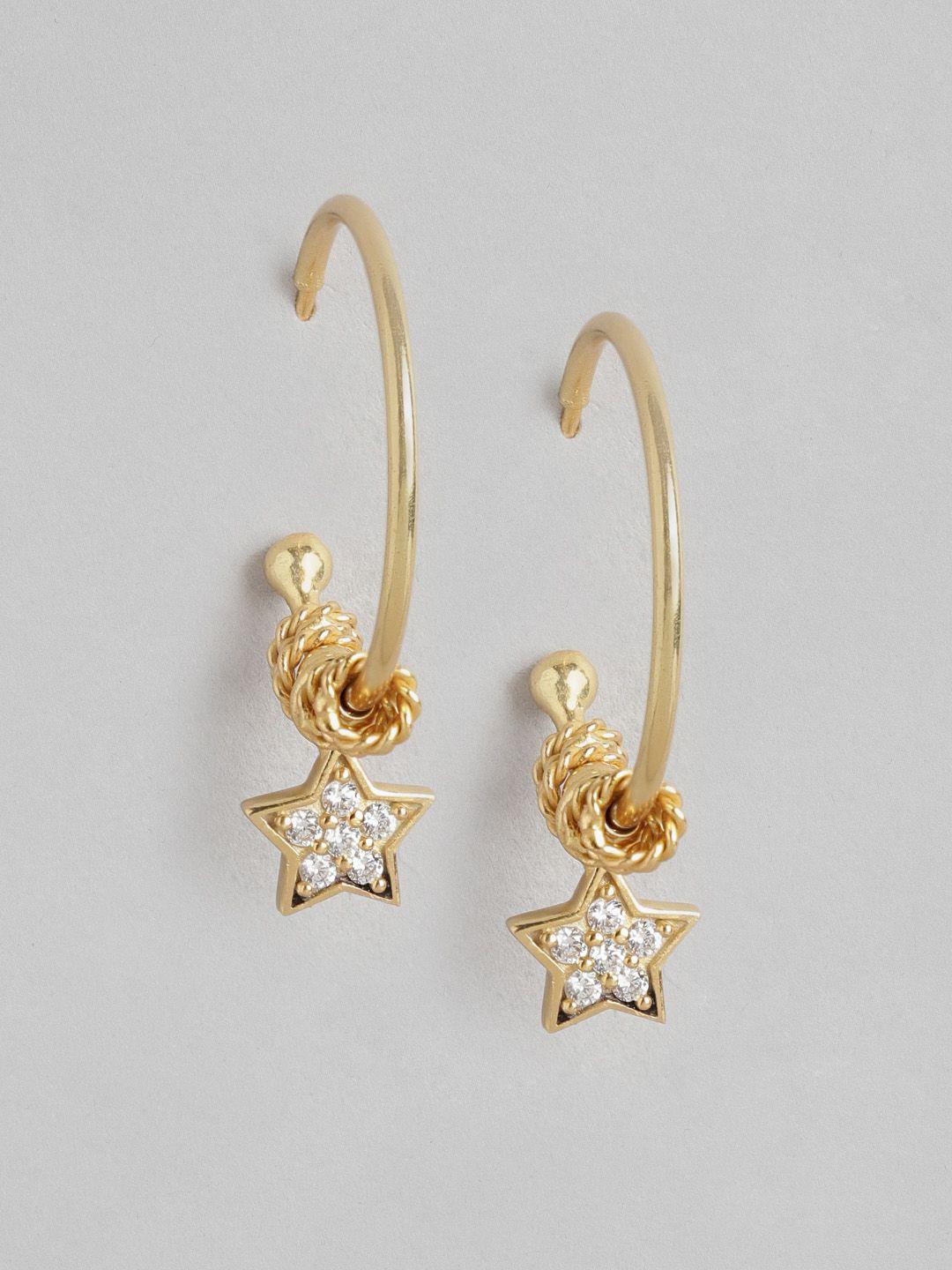 carlton london gold-toned star shaped cz studded half hoop earrings