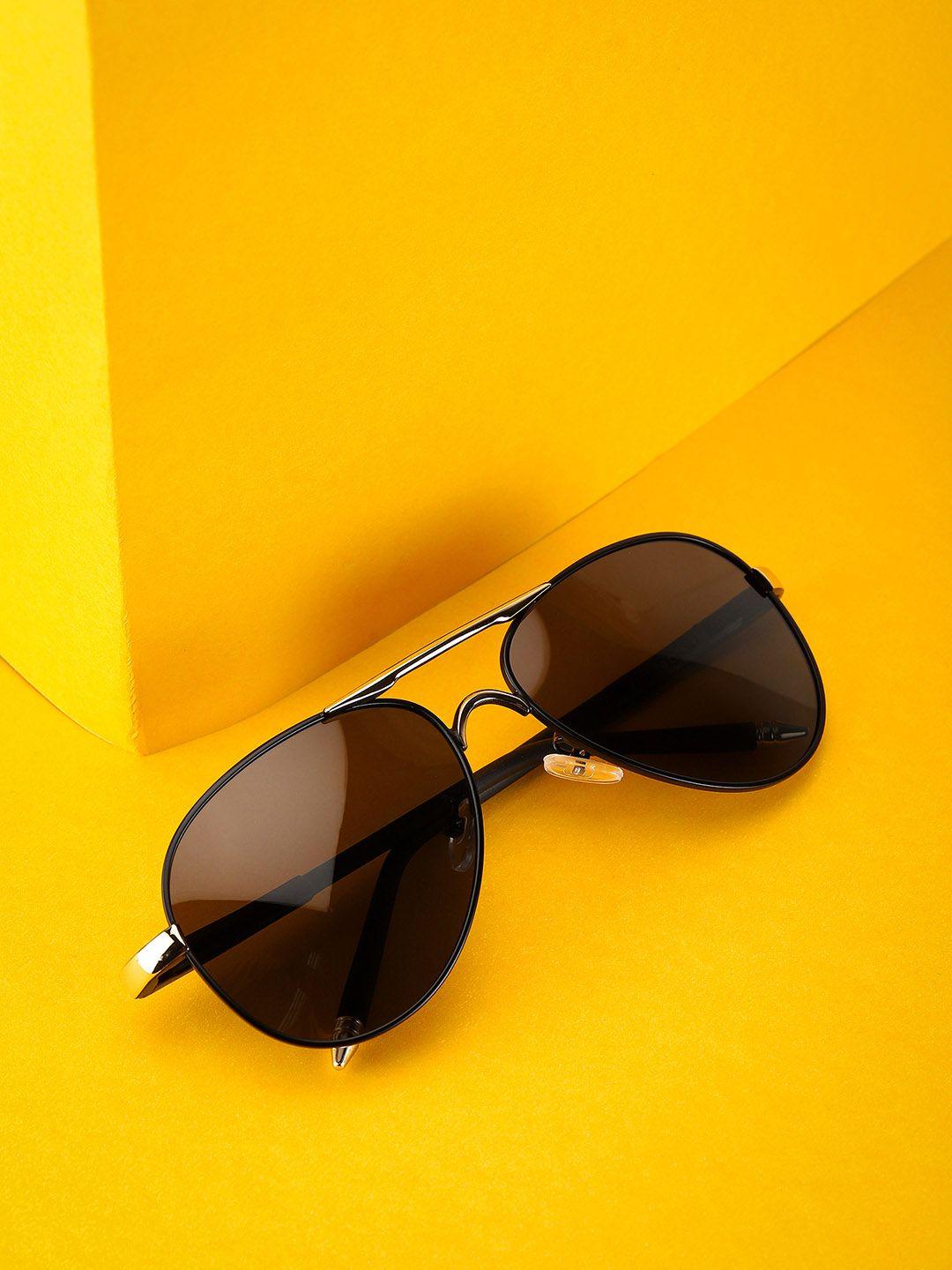 carlton london men black polarised aviator sunglasses with uv protected lens 8701-c2
