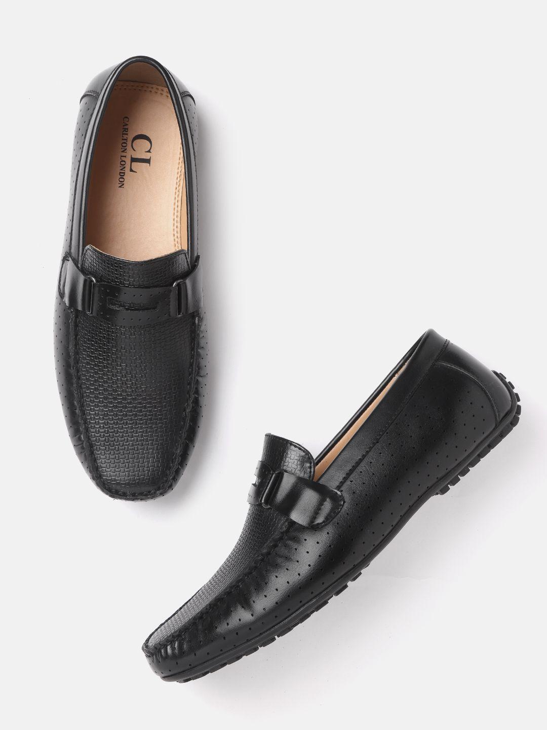 carlton london men black textured driving shoes