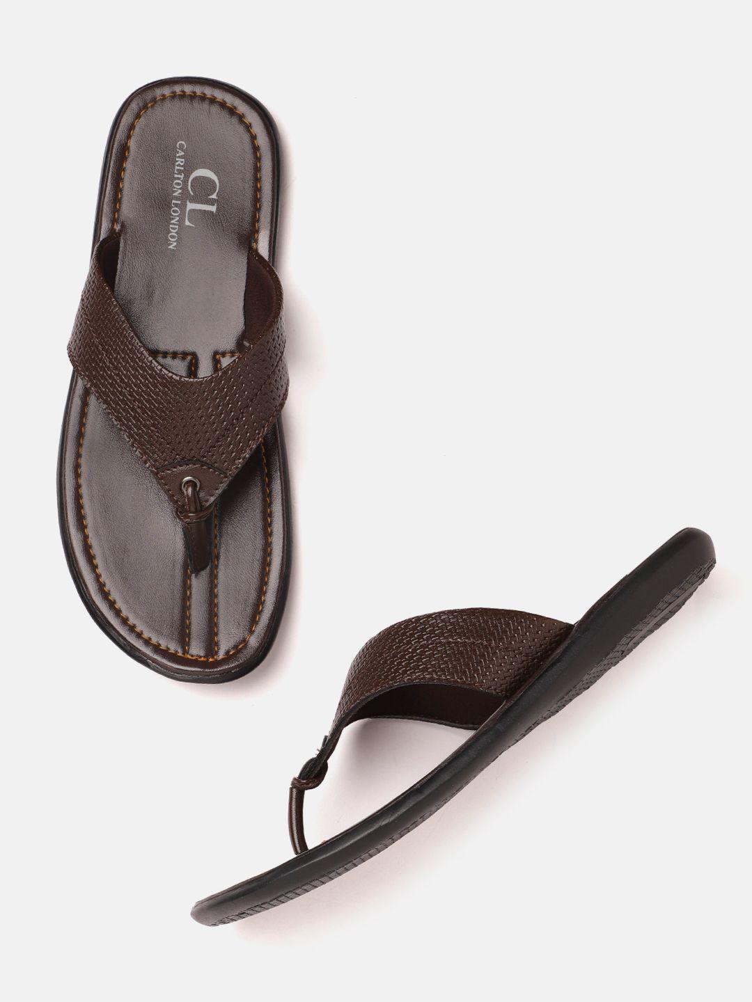 carlton london men coffee brown basketweave textured comfort sandals